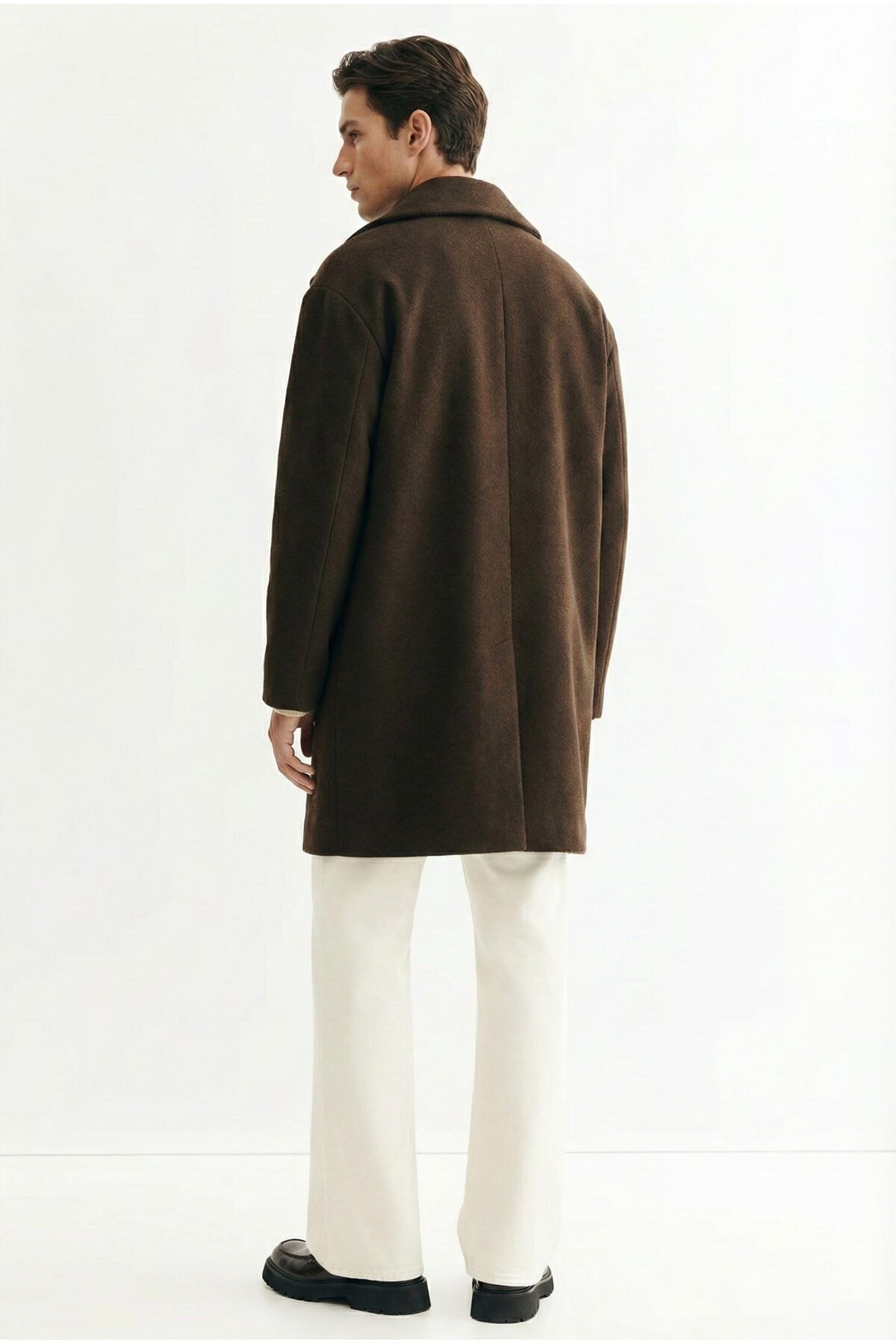 ablukaonline  Oversize Rahat Kesim Uzun Erkek Kaşe Kaban Palto Kahve - Görsel 5