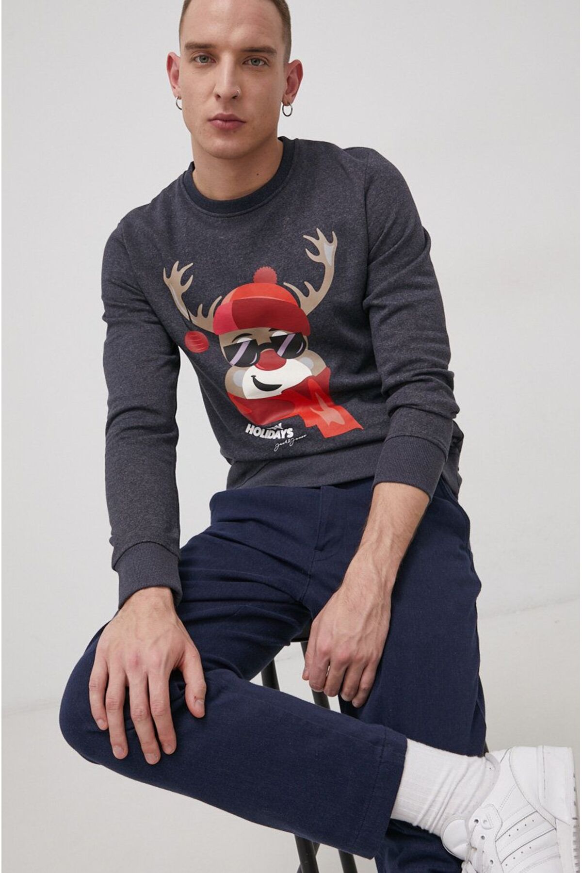 سویشرت مردانه طرح دار آستین بلند | جک اند جونز Jack & Jones 12198379-NAVY - تصویر 3