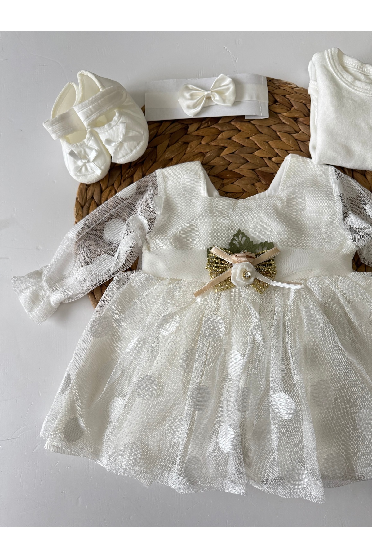 PİLEKİ BABY ( 4 Parça ) 0 3 Ay Yenidoğan Bebek Mevlüt Elbisesi Bayramlık Düğün Özel Gün Elbisesi fotoğrafı 4 (önizleme)