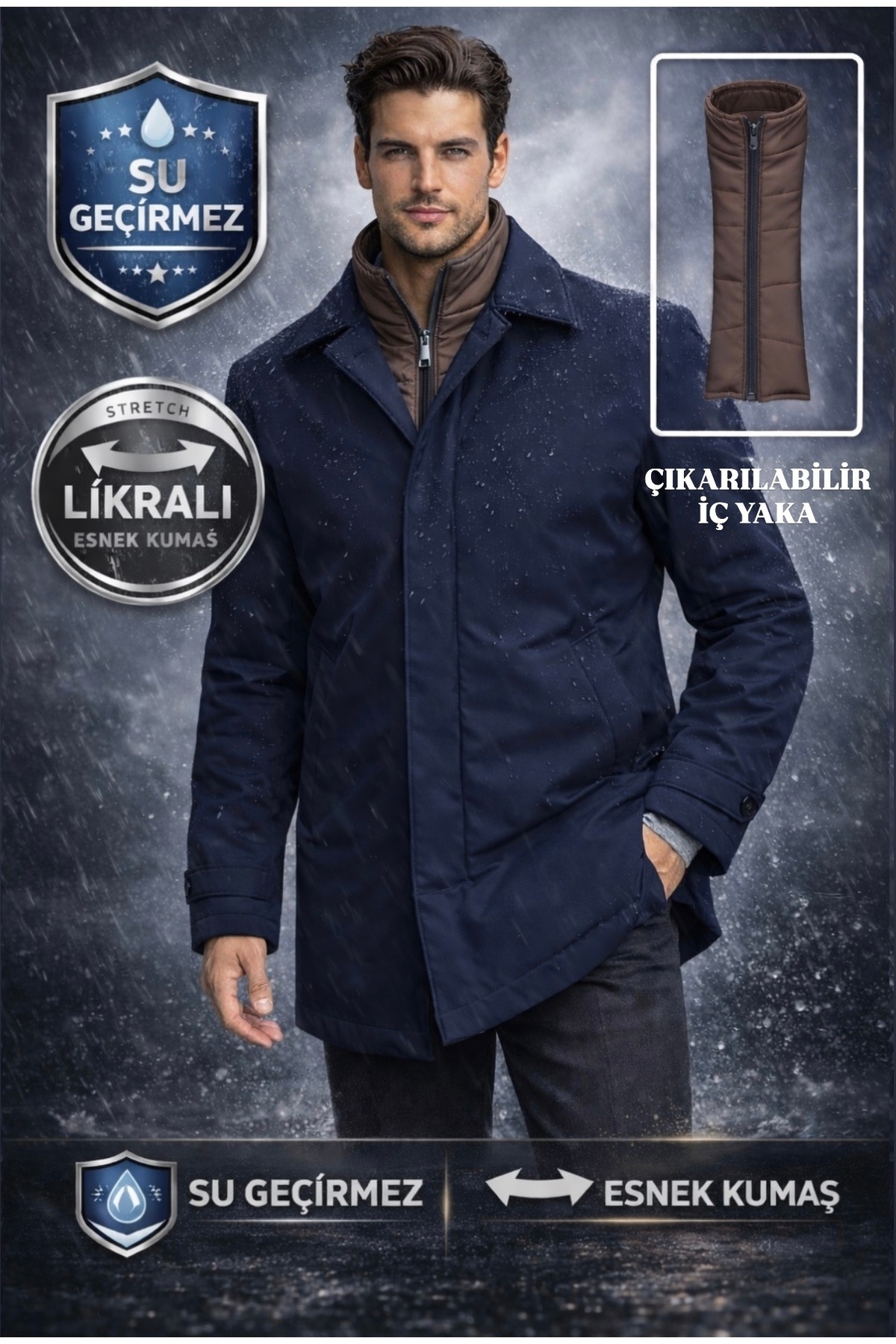 COMPİERE YAKA İÇİ ÇIKMALI SU İTİCİLİ LİKRALI PARDESÜ REGULAR FIT TRENÇKOT görsel 6