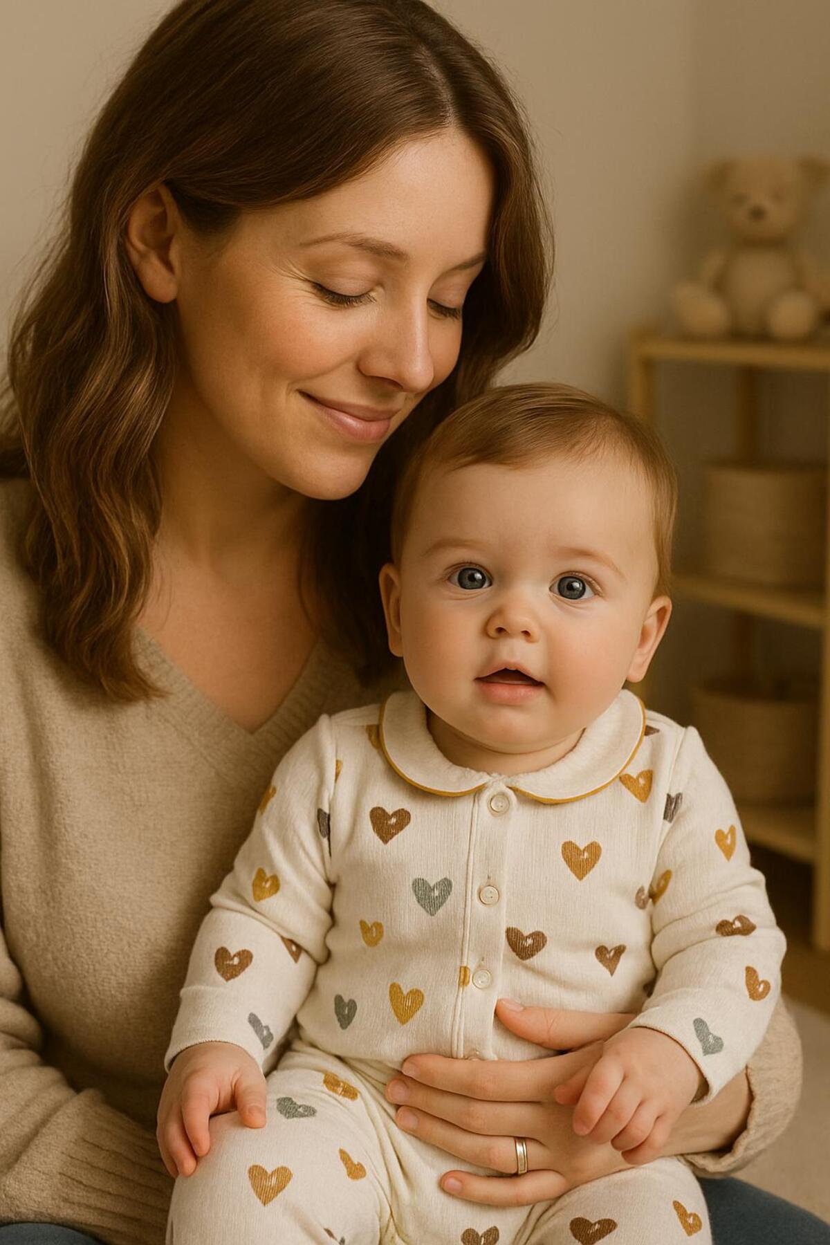 anne dokunuşu gibi KUZUM BEBE Kahve Kalpli Love Organik Omuzdan Çıtçıtlı 2’li Fitilli Kumaş Kız Bebek Çocuk Alt Üst Pijama Takımı fotoğrafı 3 (önizleme)