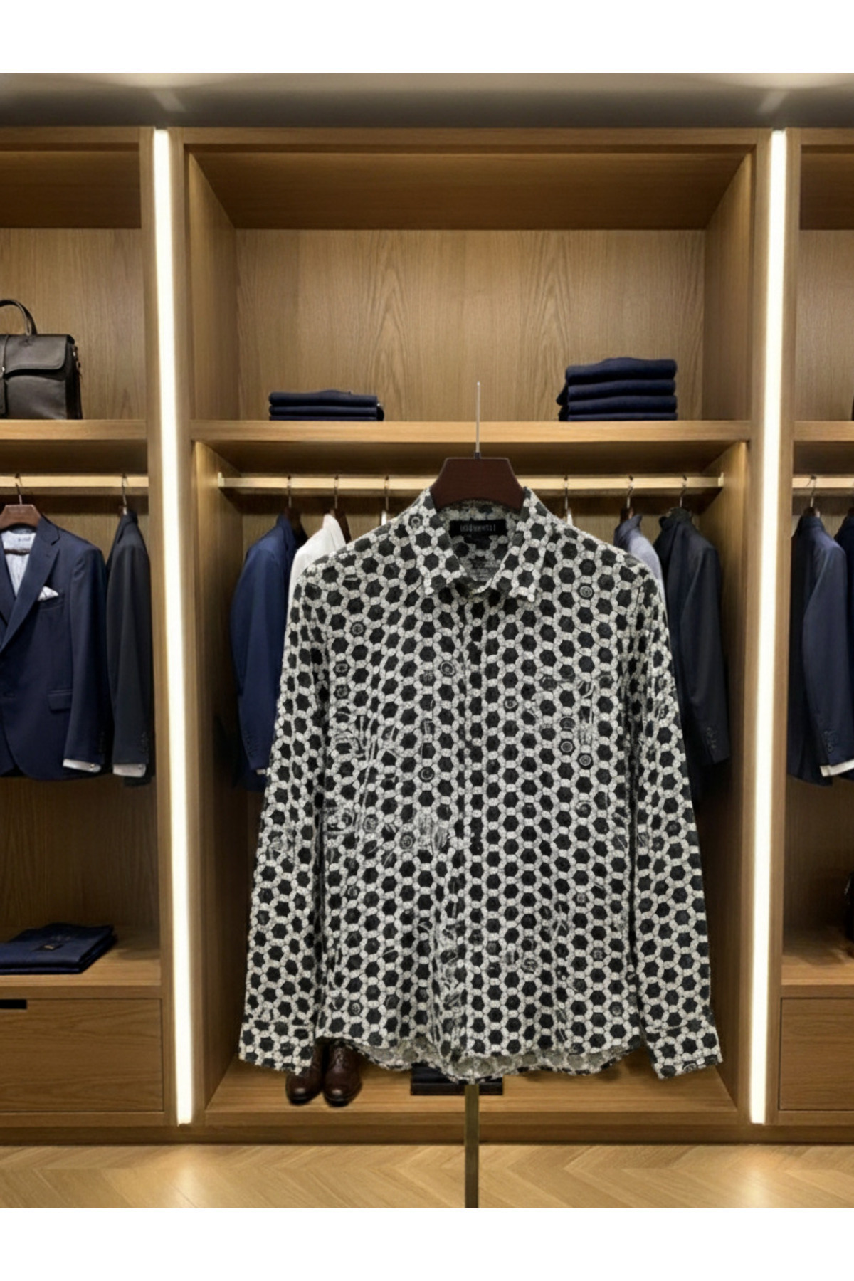 YusGos  Uzun Kollu Pamuklu Geometrik Desenli Regular Fit Erkek Gömlek - Görsel 5