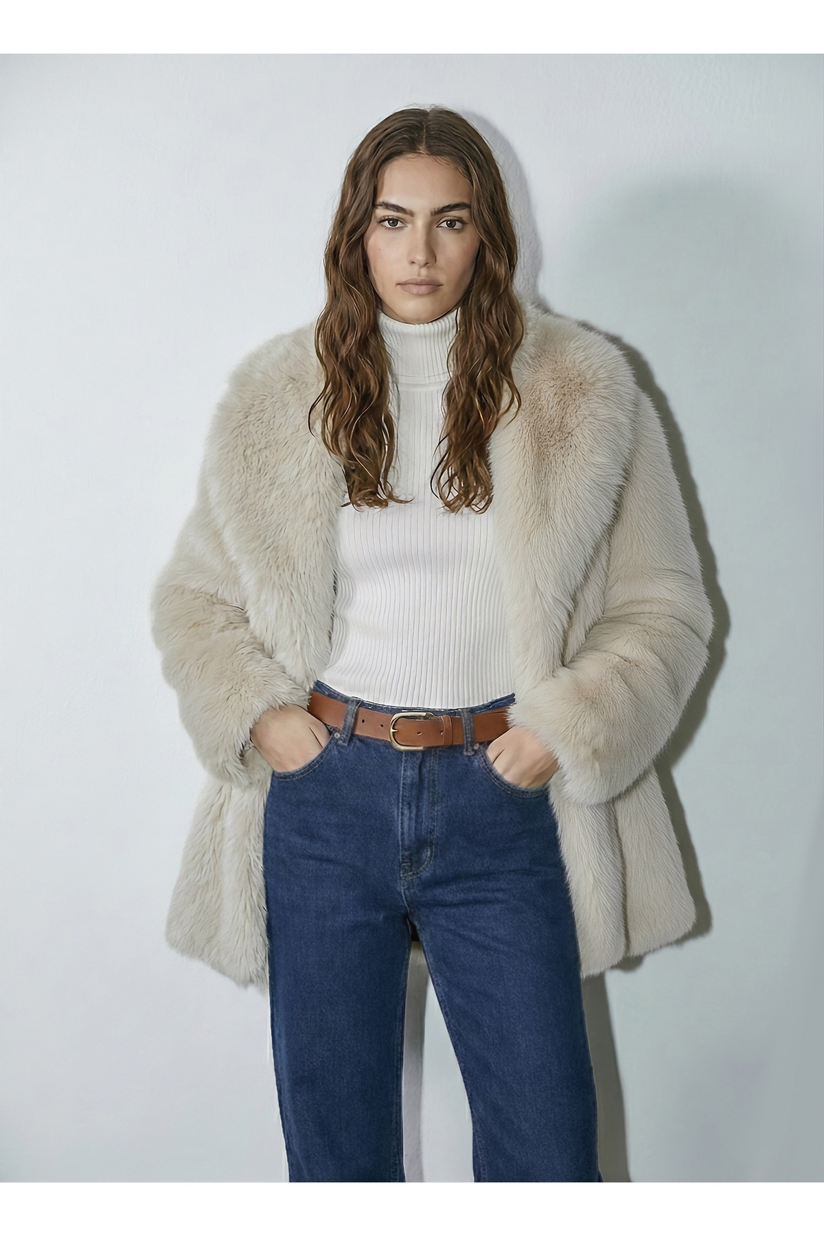 kear bunner  Geniş Yaka Suni Kürk Kaban