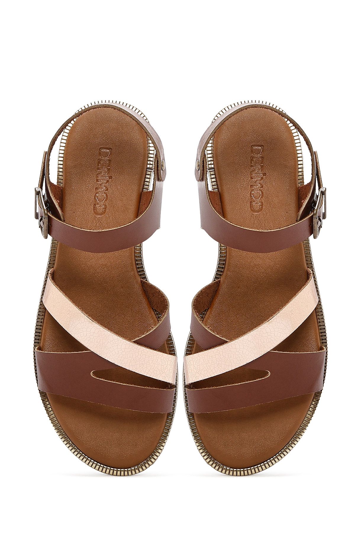 Derimod  Kadın Kahverengi Bilekten Tokalı Hakiki Hakiki Deri Sandalet 25SFD360814 - Görsel 7