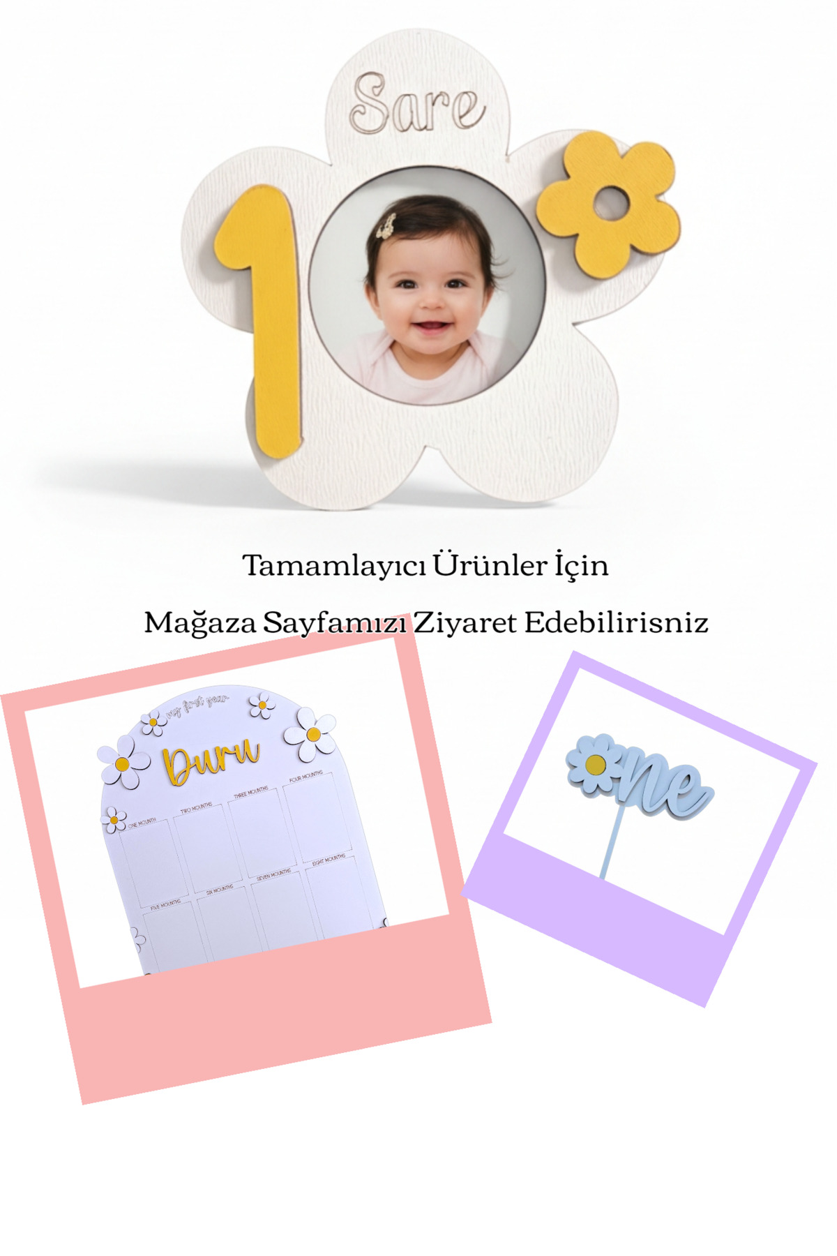 aze kids İsme Özel PAPATYA Temalı Ahşap İlk Yıl Anı Panosu 12 Aylık Bebek Hatırası Doğum Günü Süsü fotoğrafı 5 (önizleme)