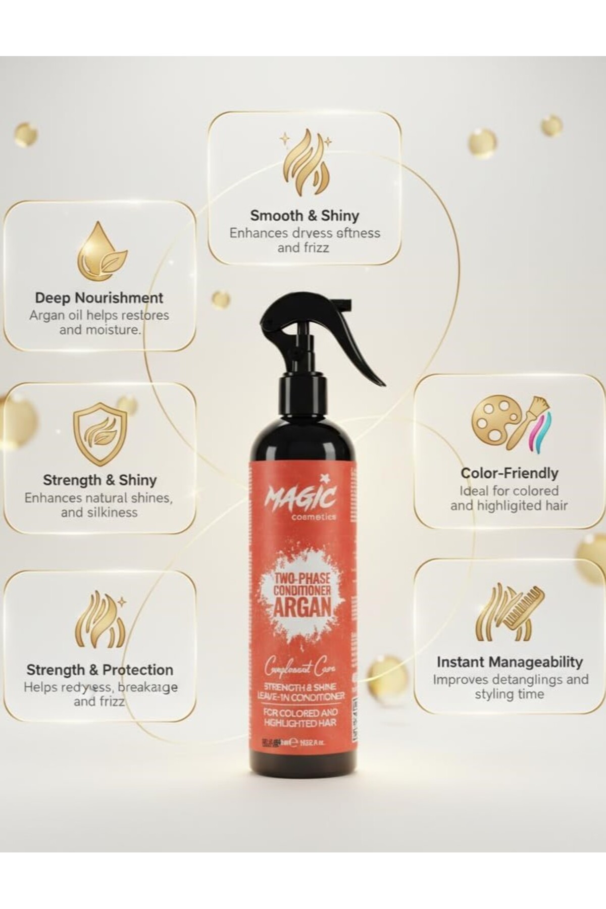 Çift Fazlı Argan Yağı İçerikli Fön Suyu 400 ml–Koruyucu & Besleyici–Parlaklık ve Kolay Tarama Sağlar — Magic Argan Fön Suyu — تصویر 4 از 6