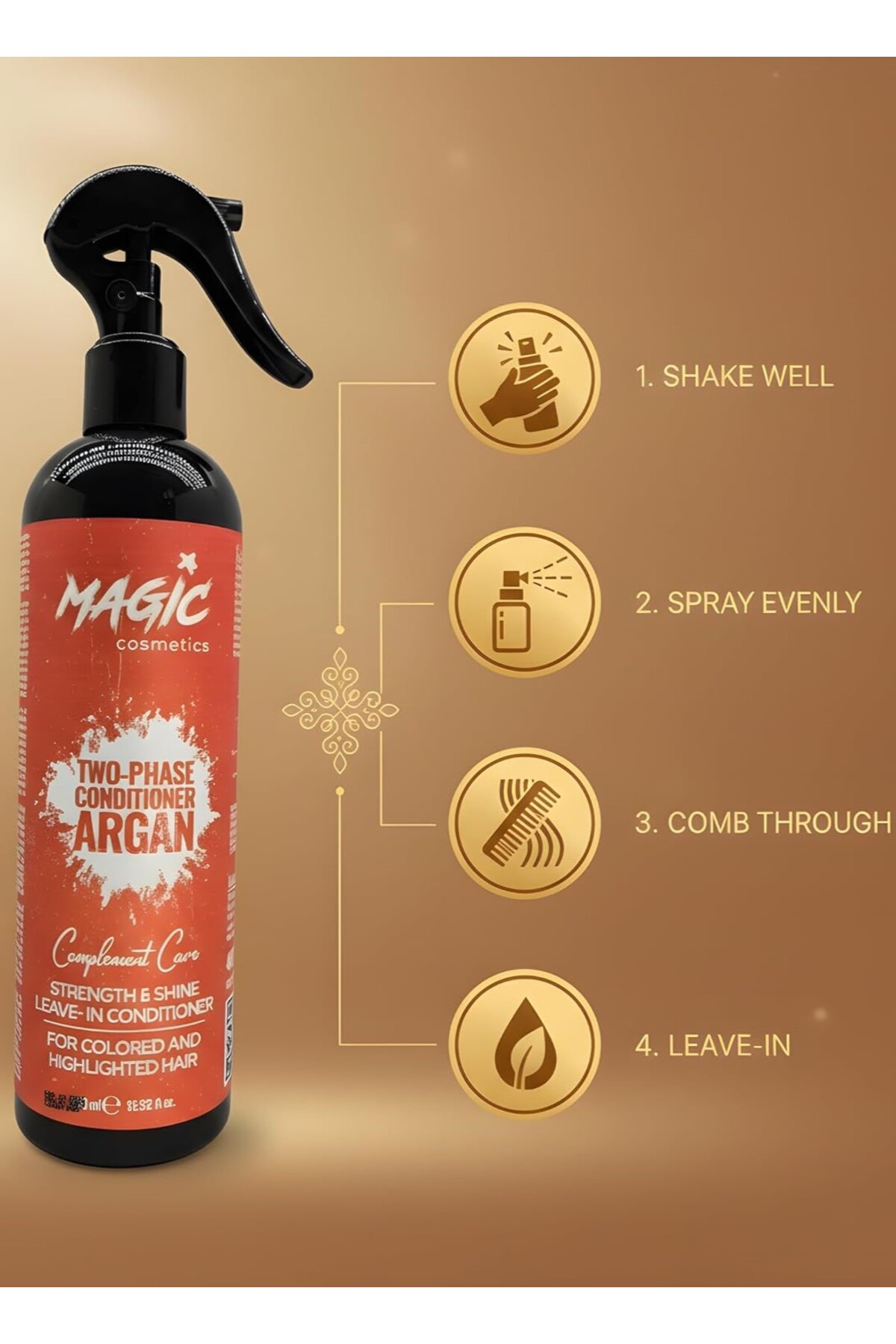 Çift Fazlı Argan Yağı İçerikli Fön Suyu 400 ml–Koruyucu & Besleyici–Parlaklık ve Kolay Tarama Sağlar — Magic Argan Fön Suyu — تصویر 3 از 6