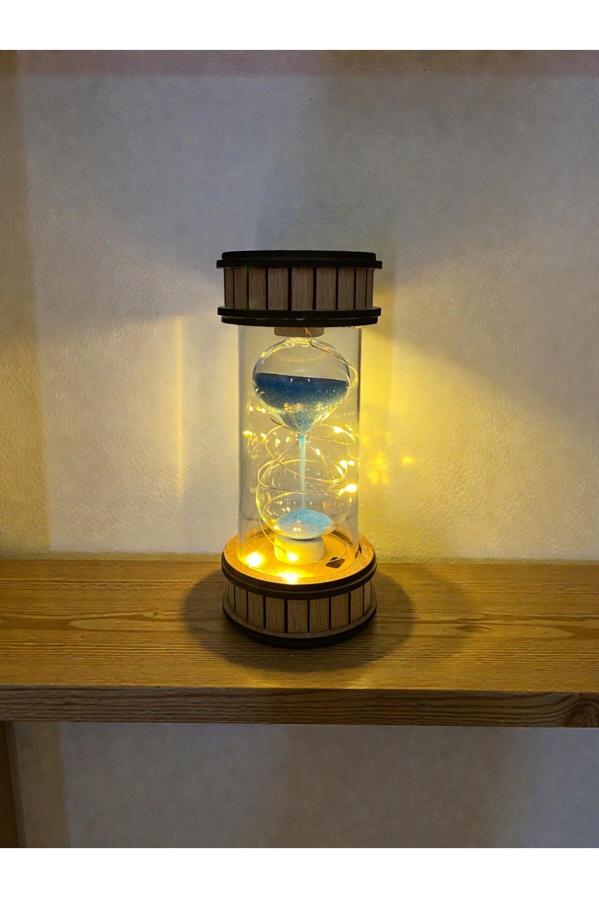 CaactuStore Dekoratif Ahşap Kum Saati Mavi