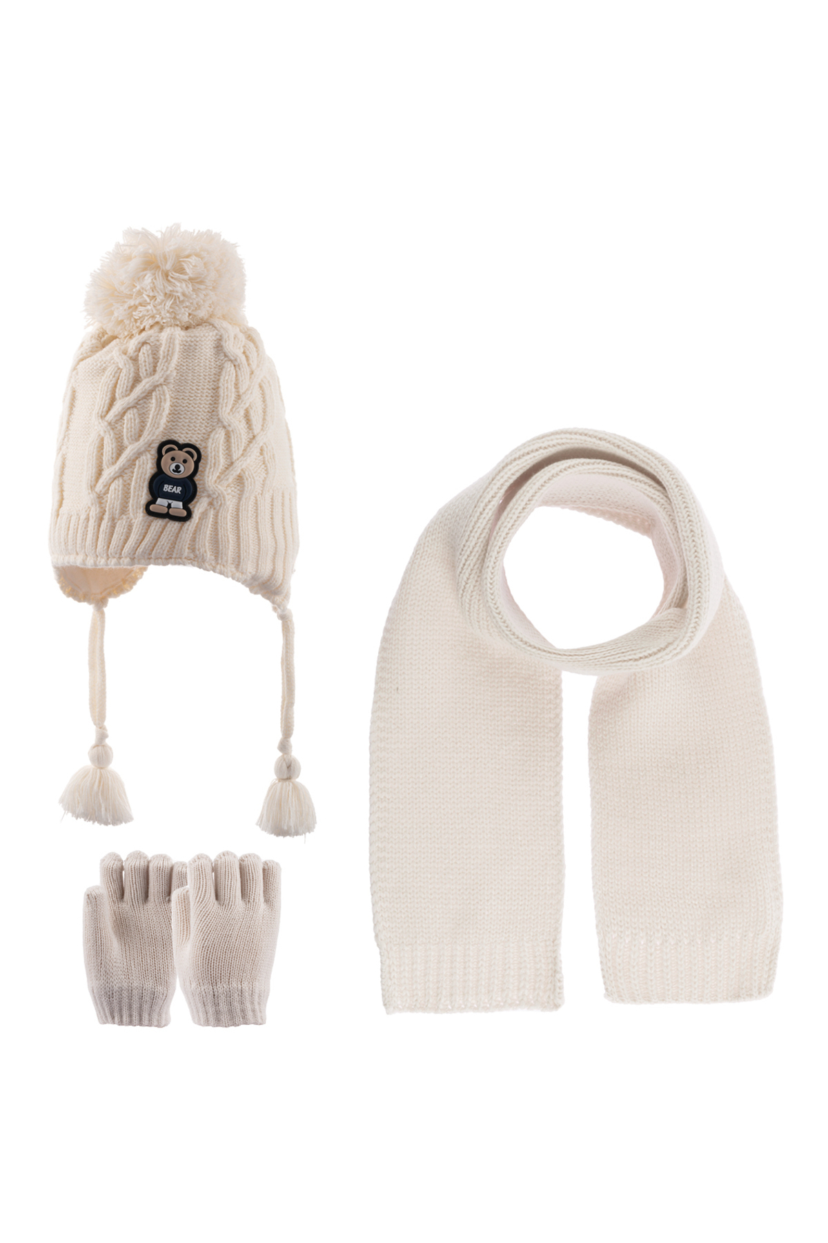 Kitti 1-4 Yaş Erkek Bebek & Çocuk Atkı Bere Eldiven 3'lü Takım fotoğrafı 3 (önizleme)