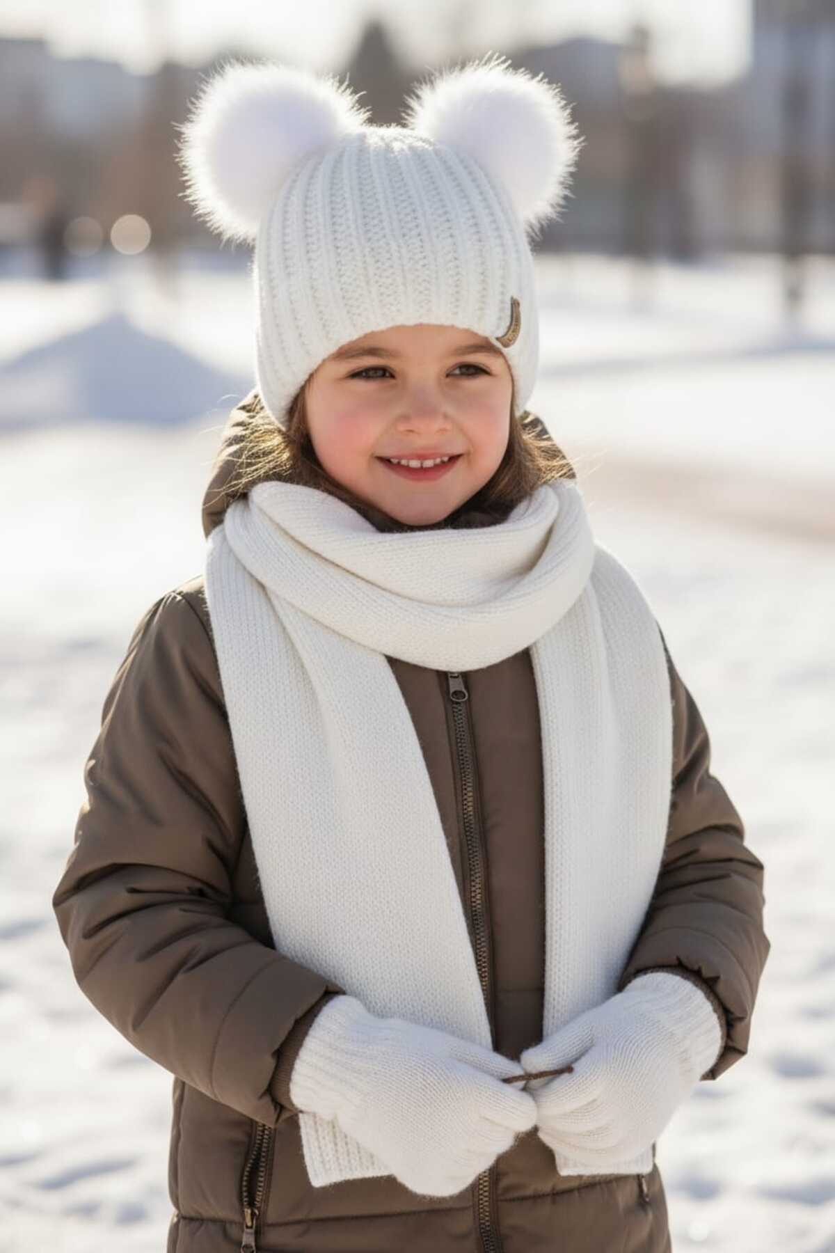 Kitti 1-4 Yaş Kız Bebek & Çocuk Atkı Bere Eldiven 3'lü Takım fotoğrafı 2 (önizleme)