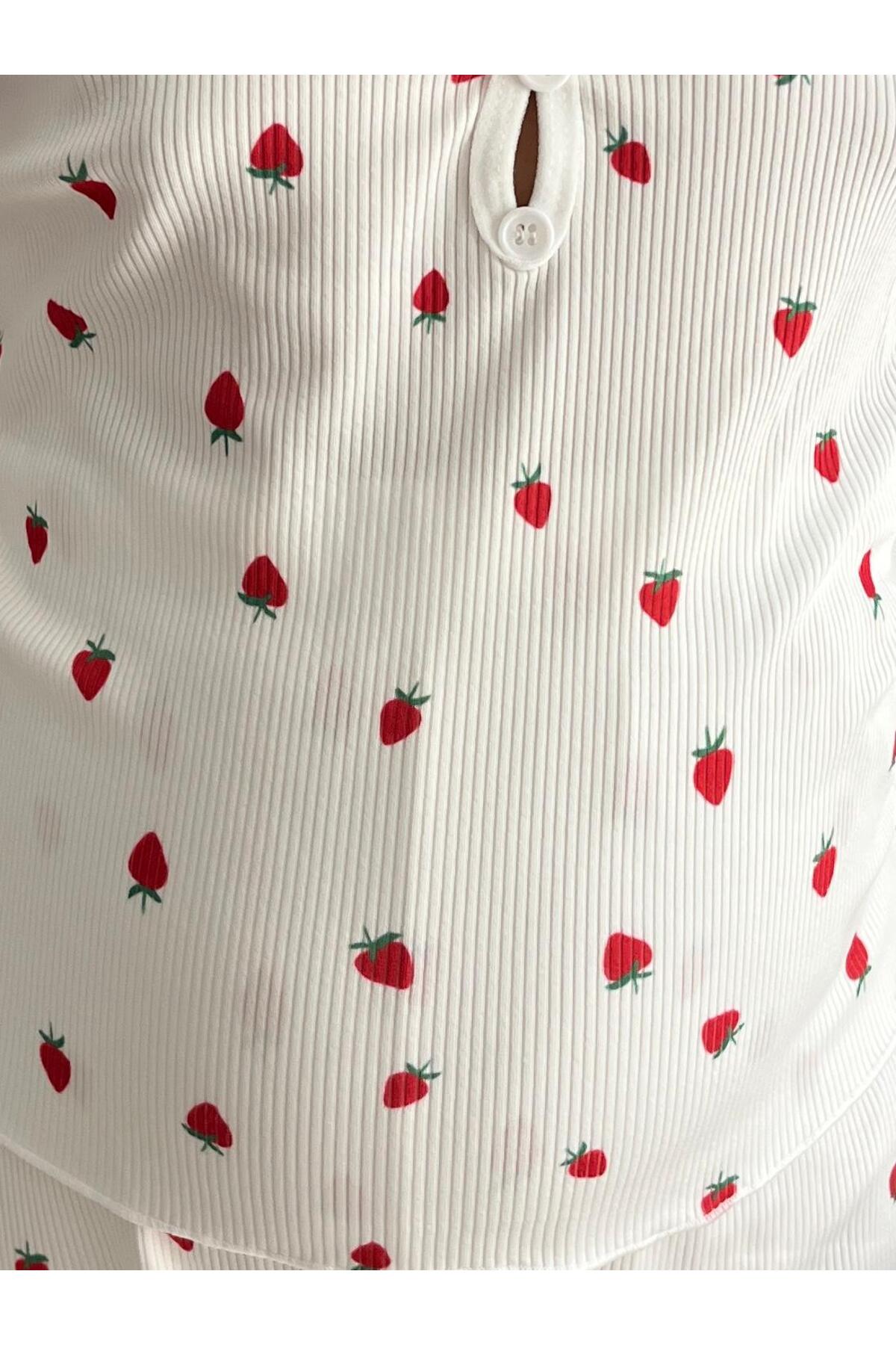 Eloria Fashion Kız Çocuk Çilek Baskılı Uzun Kollu Şirin Yumuşak Pijama Takımı fotoğrafı 4 (önizleme)