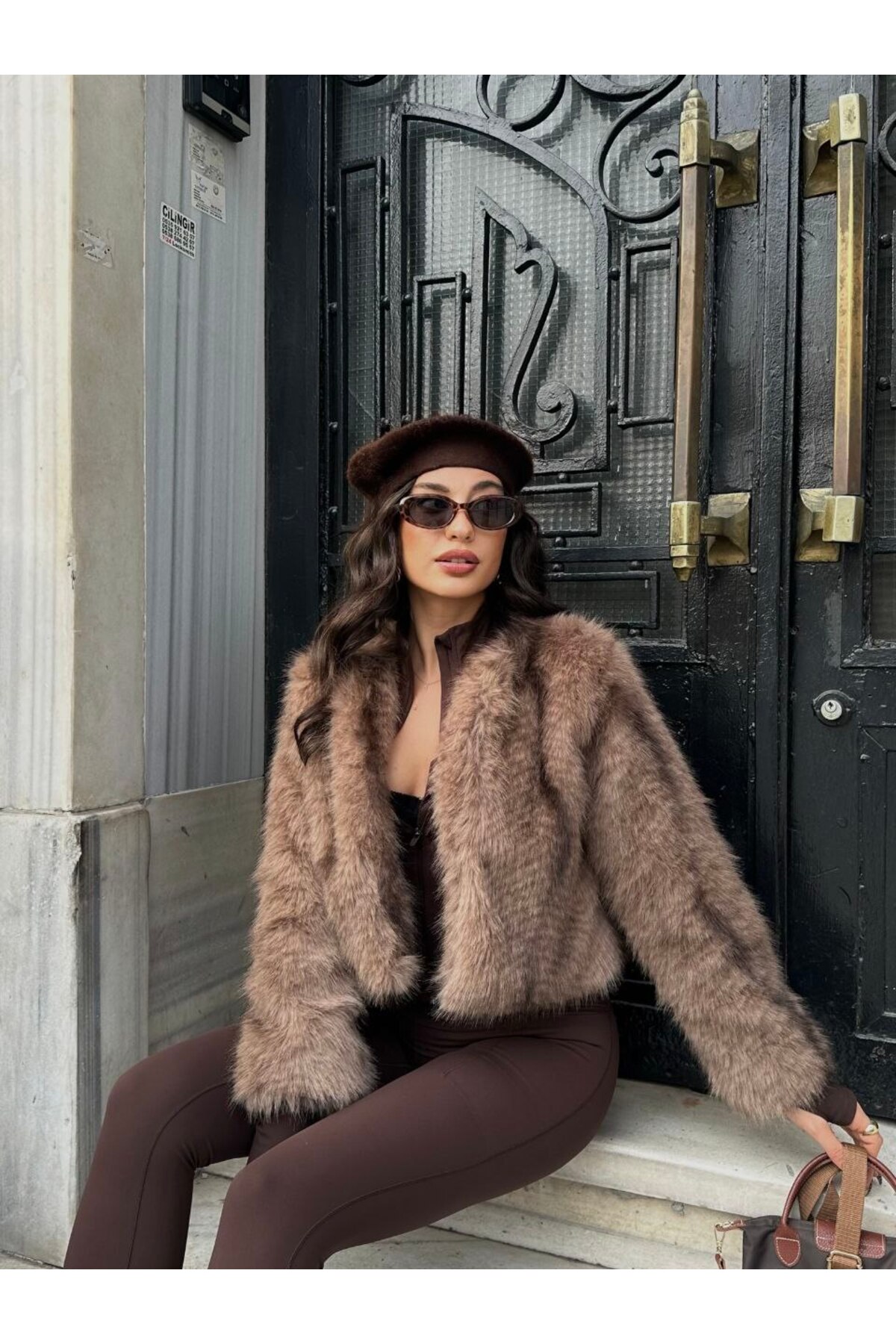 franky B  Kadın Premium Astarlı Açık Kahve Suni Kürk Mont - Görsel 2
