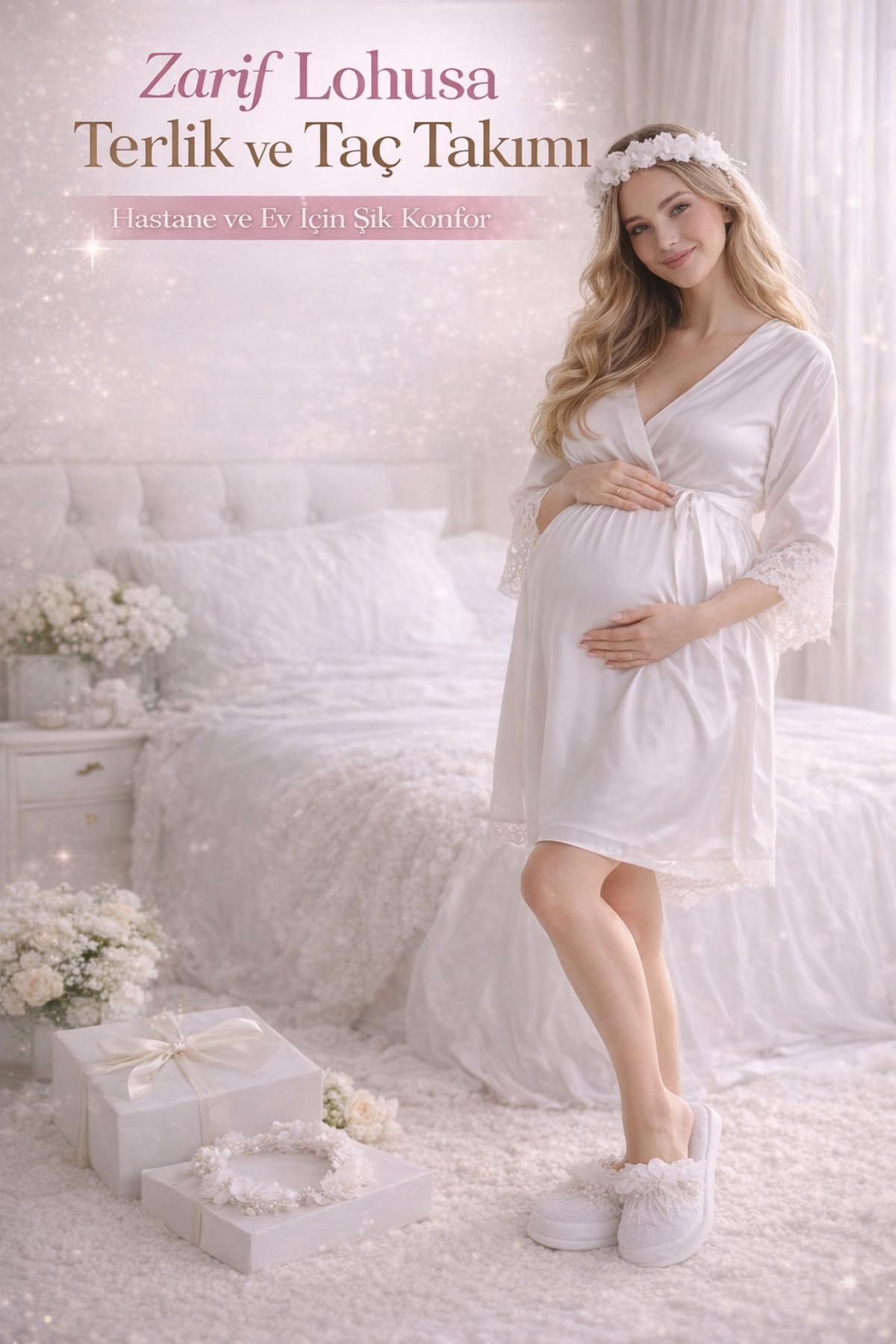 ALAZ TASARIM HOBİ Lohusa Terlik ve Taç Takımı | Konforlu & Şık Doğum Hediyesi fotoğrafı 3 (önizleme)