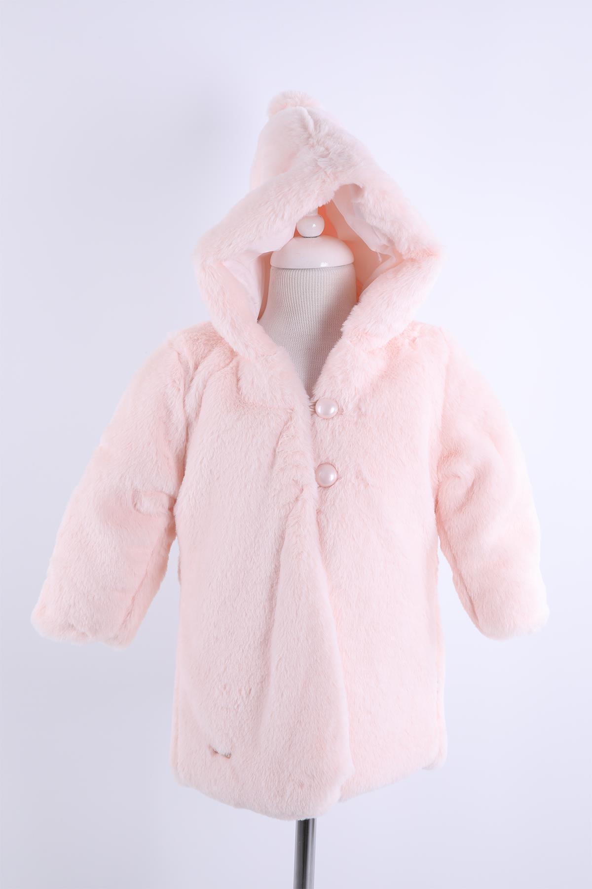 Babyhola Kız Bebek Çocuk Pamuk Astarlı Külah Kapüşonlu Peluş Kaban Kışlık 13622 fotoğrafı 3 (önizleme)