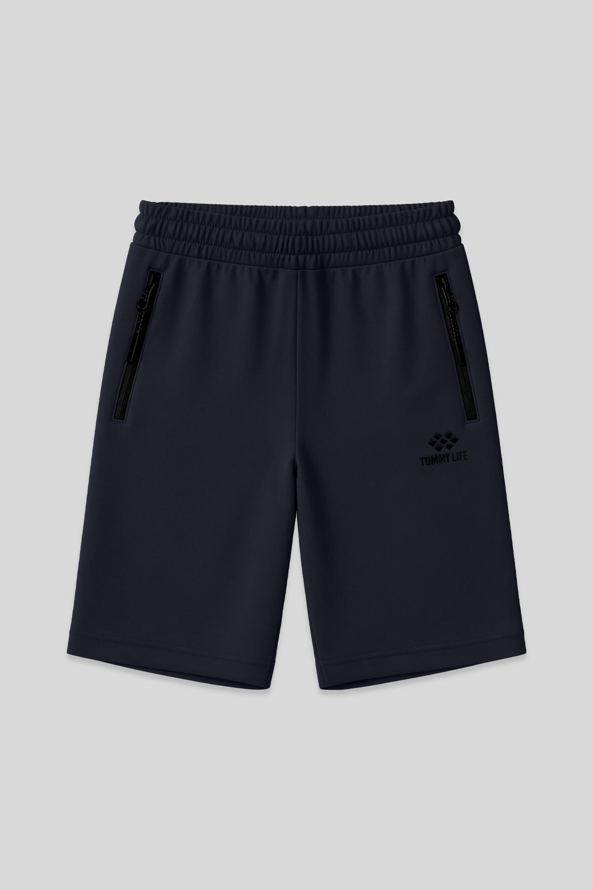 Navy Blue Hidden Zipper Back Pocket Lace-up Standard Fit Men's Shorts - 81136