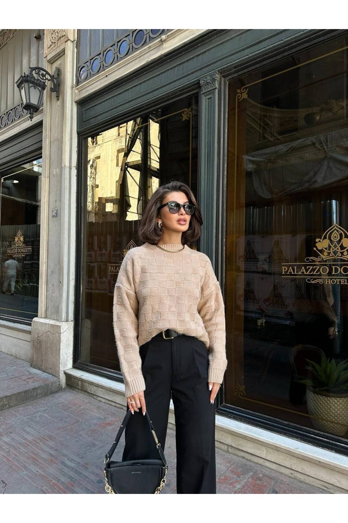 elbisereyonda  kare detay triko kazak - Görsel 5