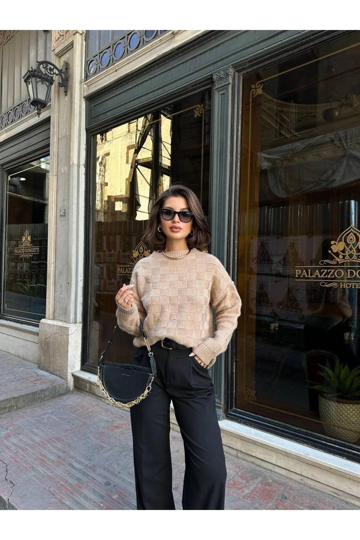 elbisereyonda  kare detay triko kazak - Görsel 2