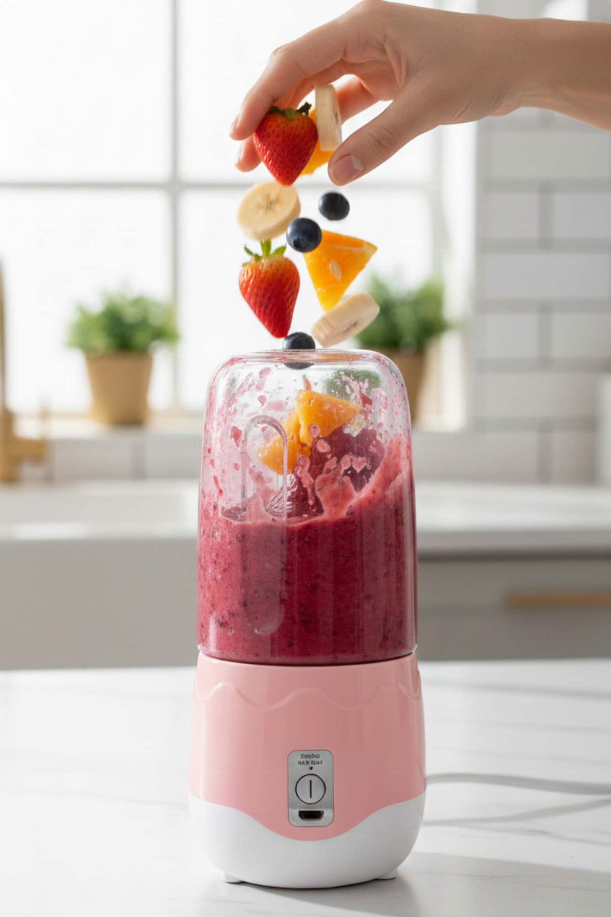 yusa stores Taşınabilir Şarjlı Mini İçecek Blender 4 Bıçaklı Smoothie Maker 400 ml
