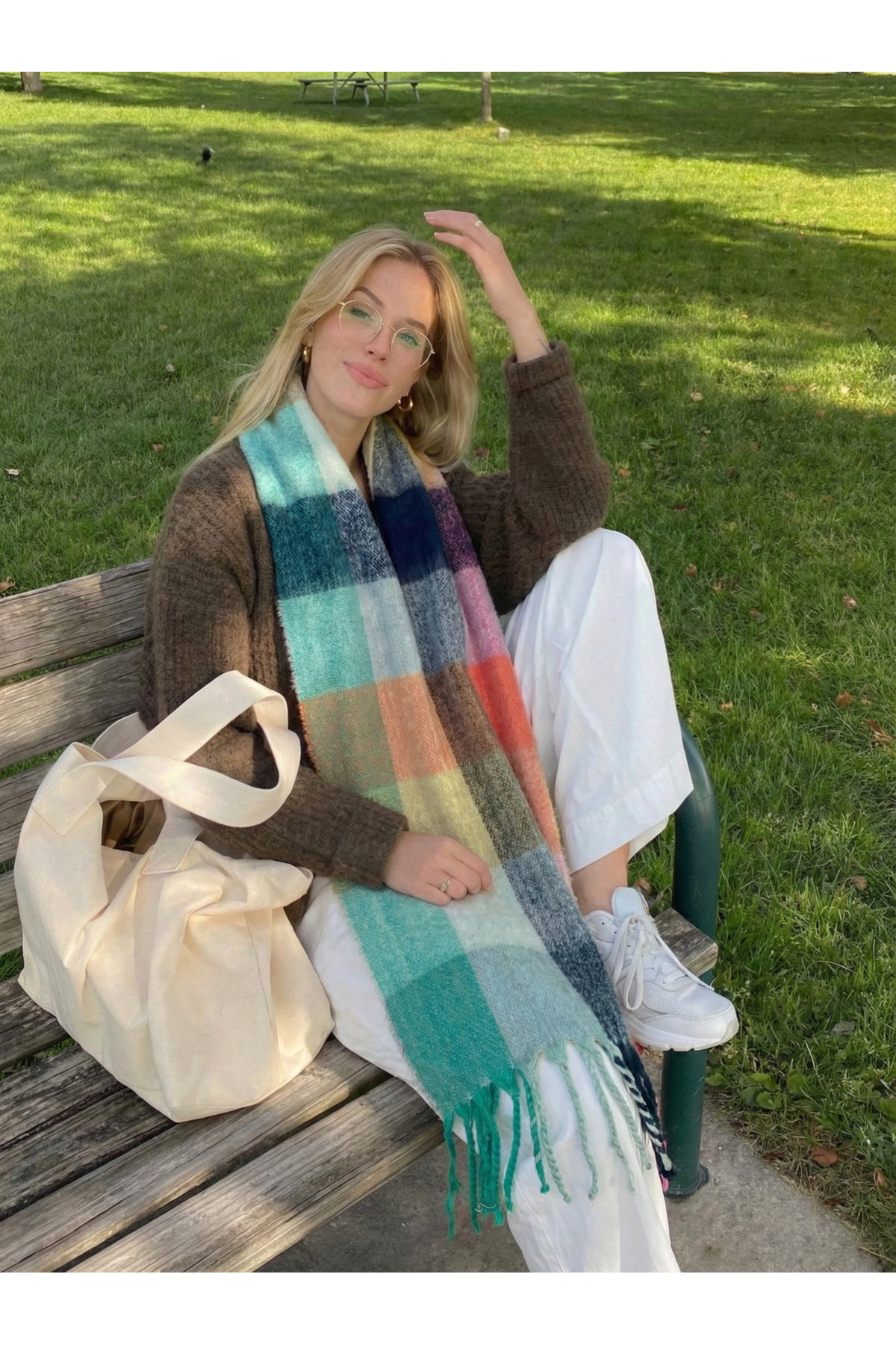 Puffy Color Block Scarf / Shawl / Shoulder Shawl