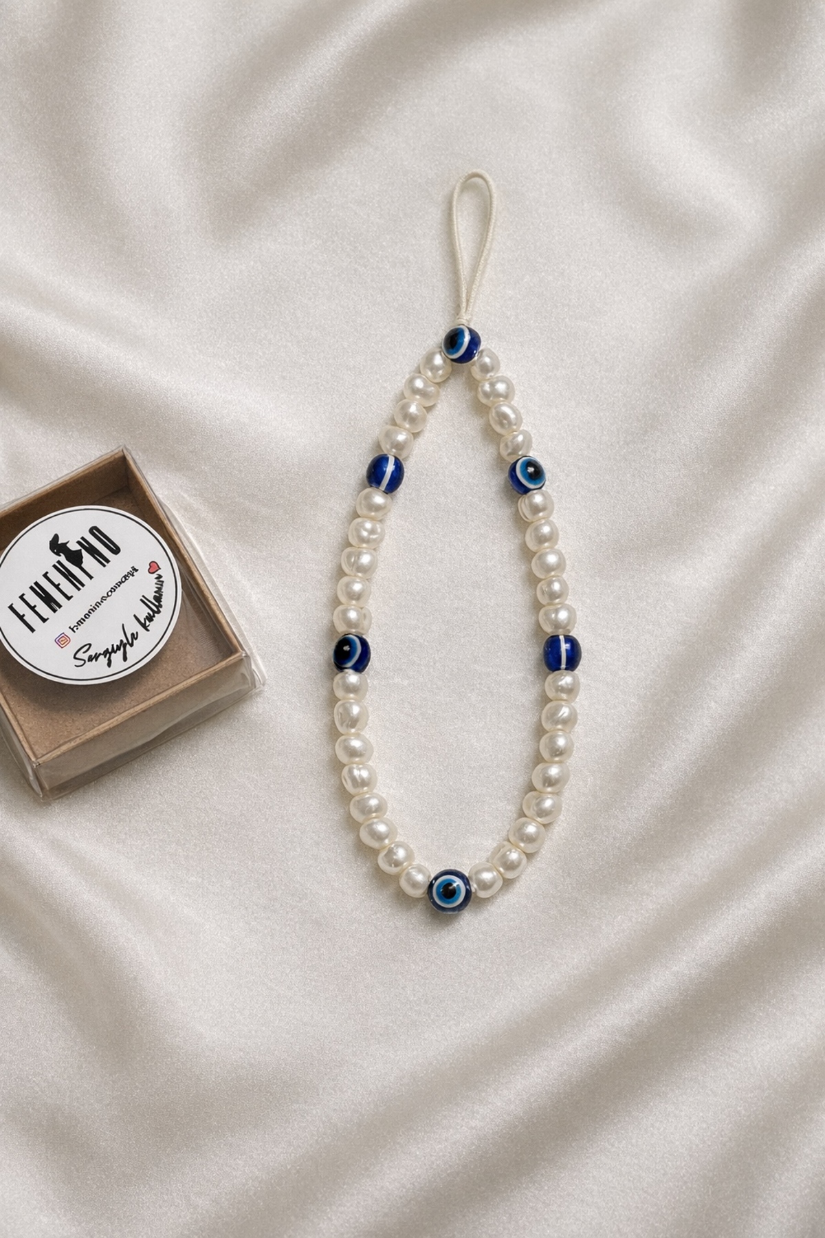Evil Eye Bead And Pearl Themed Phone Accessory Phone Strap