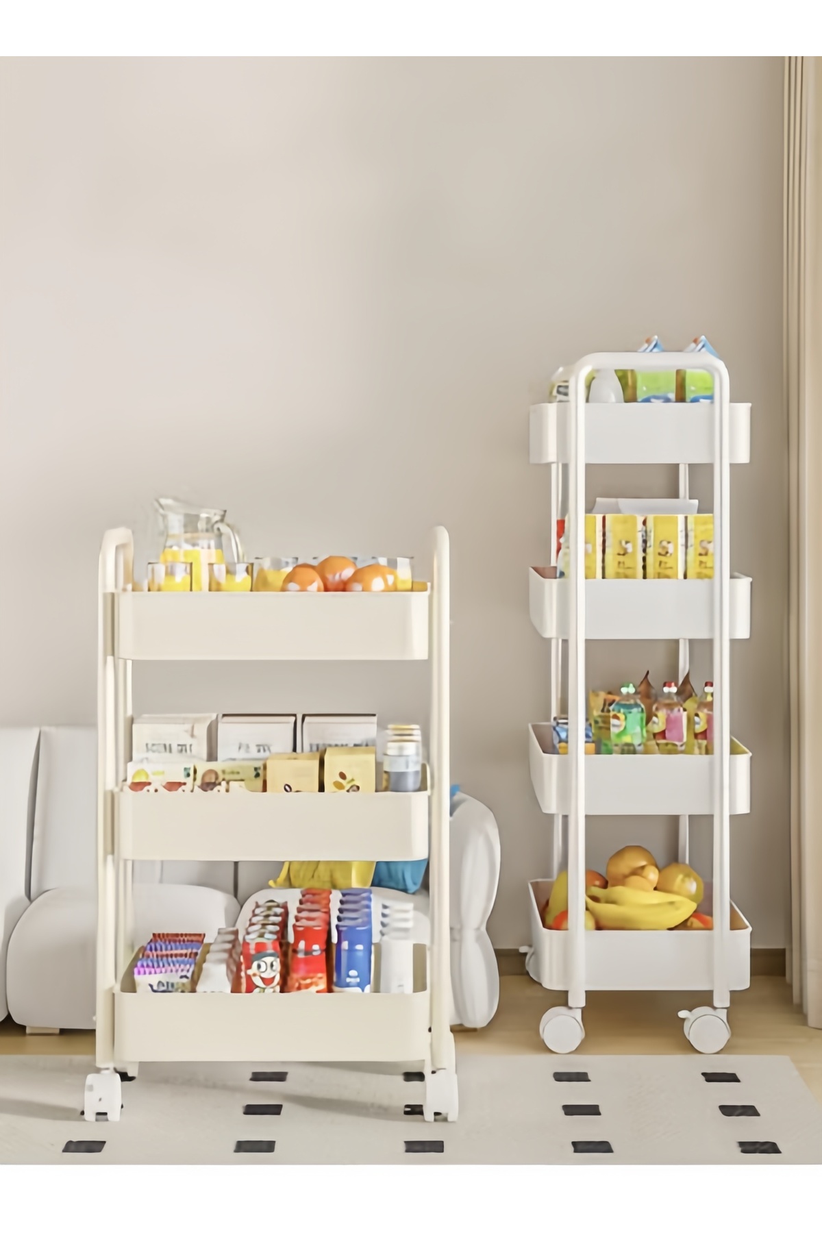 عربة تخزين أطفال متحركة من الفولاذ بالكامل بثلاثة أرفف