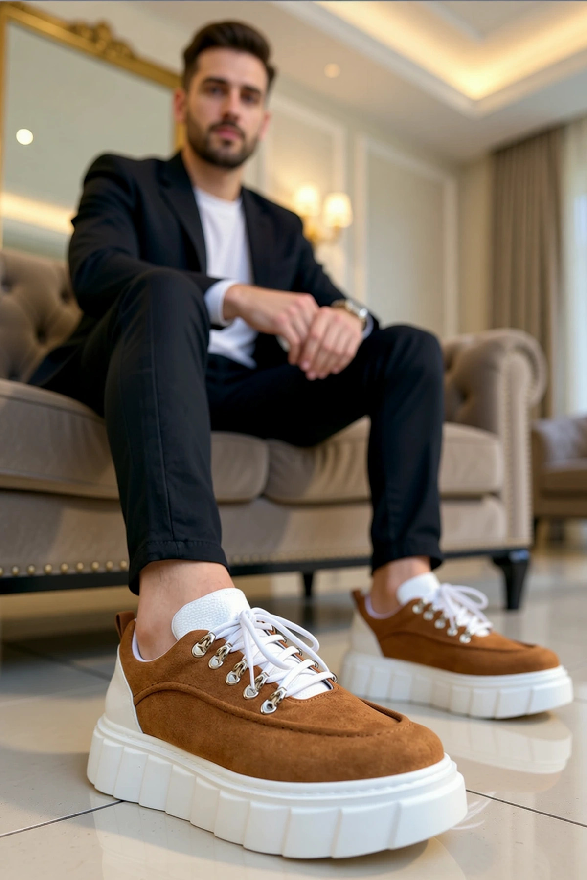 Erkek Bağcıklı Rugan Sneaker Yuvarlak Burunlu Standart Kalıp Fonksiyonel Dayanıklı Estetik
