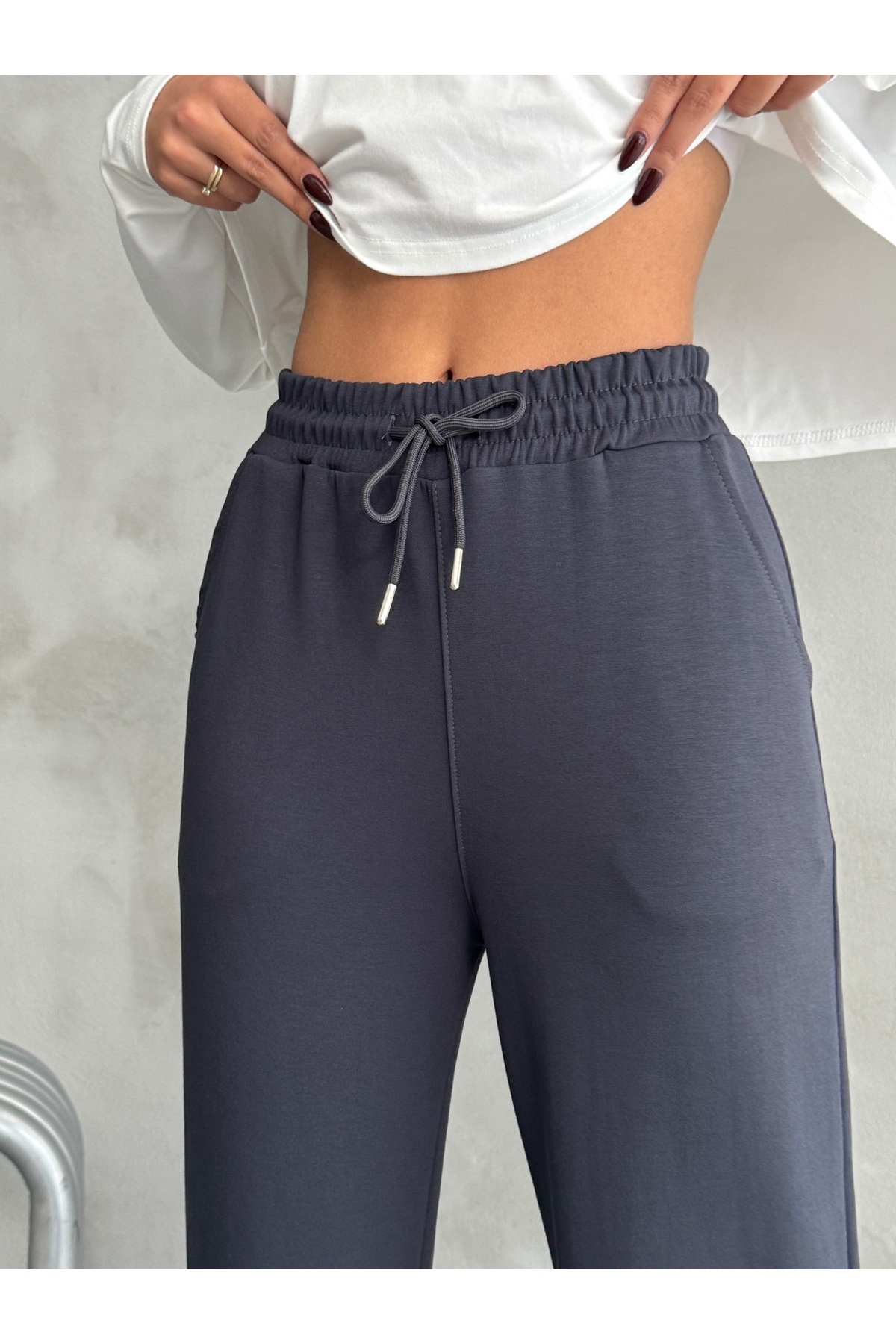 Nordmende  Kadın Modal Geniş Paça Yüksek Bel Eşofman Altı - Görsel 5