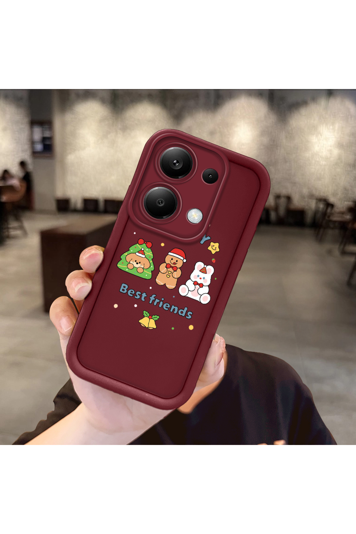 Xiaomi Redmi Note 13 Pro 4G Compatible Christmas Festival Pattern Burgundy Silicone Anti Fall Case