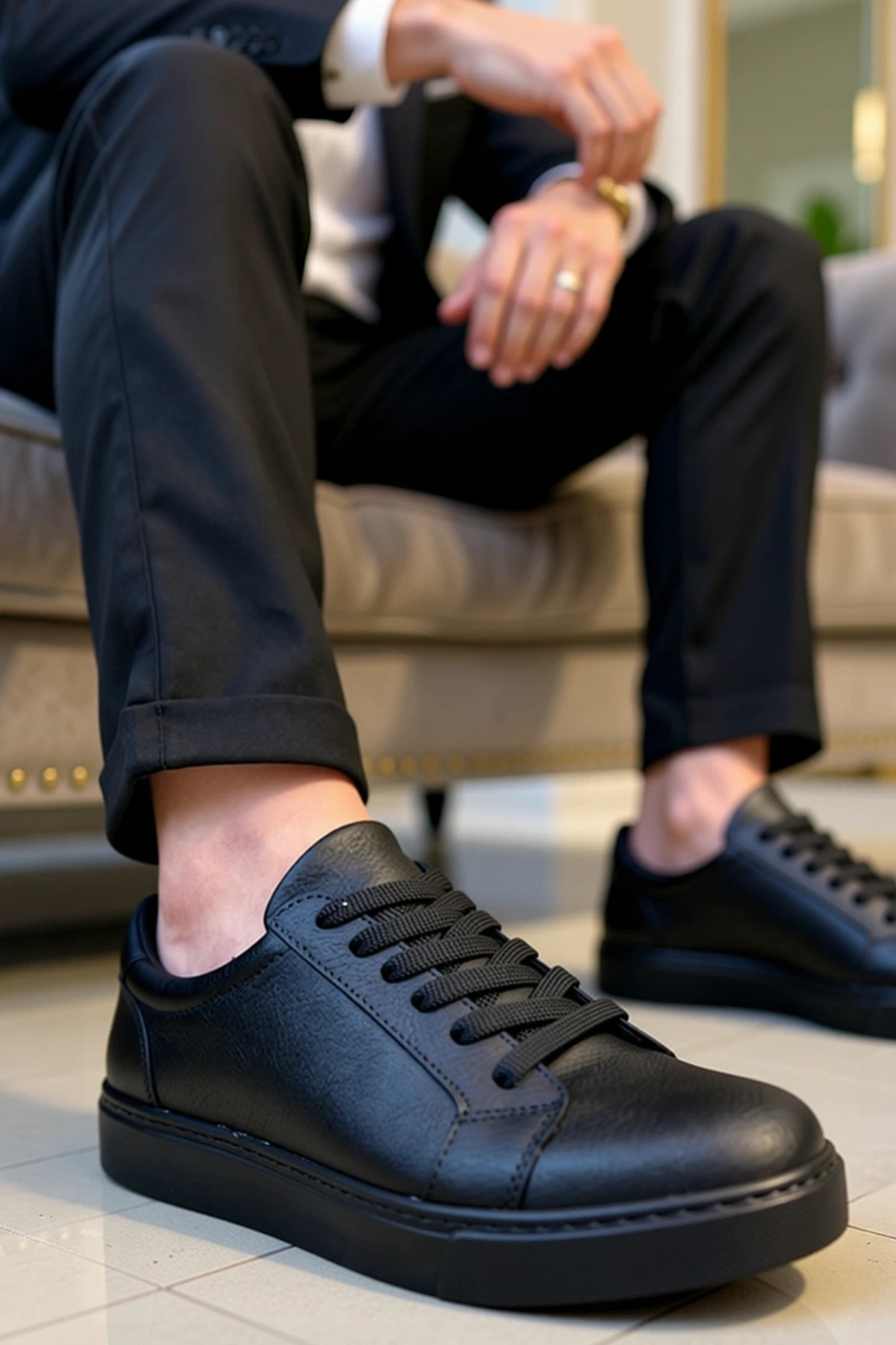 Erkek Bağcıklı Düşük Yaka Standart Kalıp Deri Sneaker Fonksiyonel Dayanıklı Kaliteli Rahat