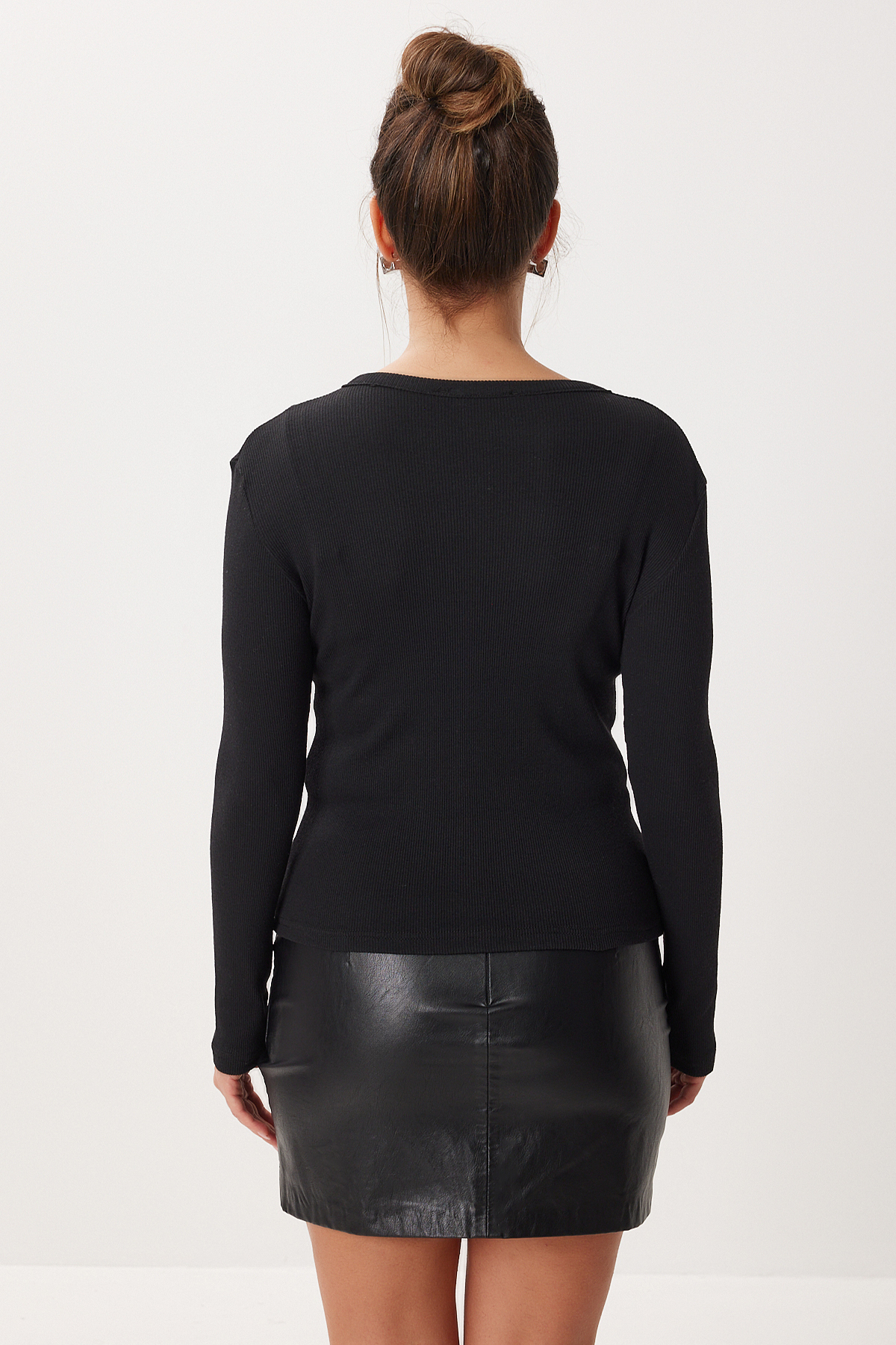 Lovelyİstanbul  Düğmeli Basic Fitili Örme Hırka LRN0001 SİYAH - Görsel 5