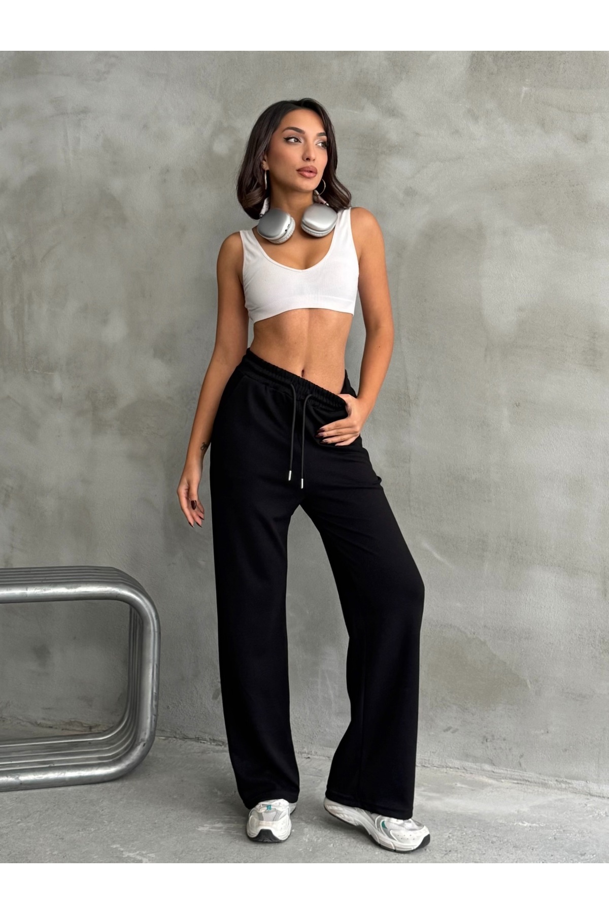 Nordmende  Kadın Modal Geniş Paça Yüksek Bel Eşofman Altı - Görsel 8