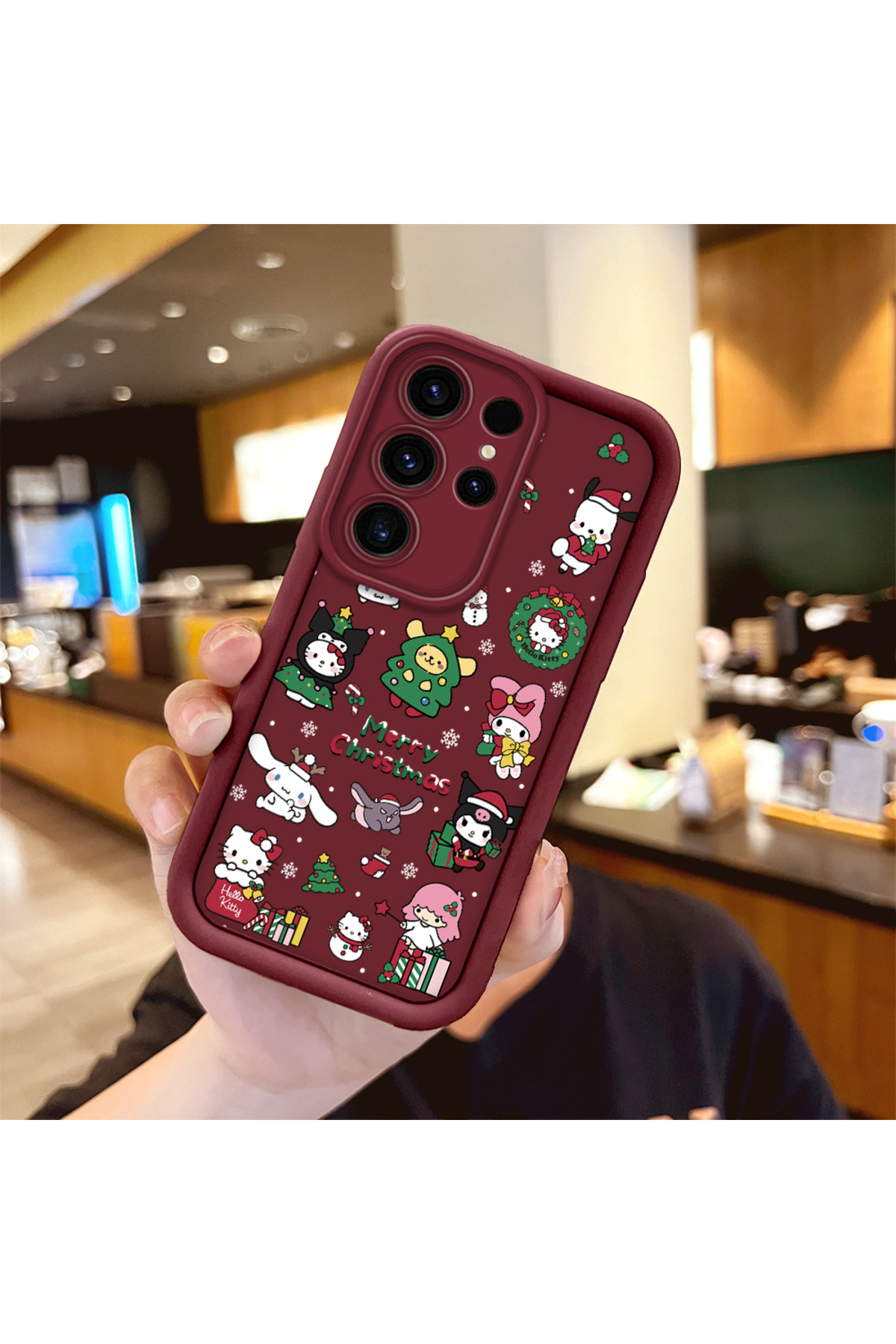 Samsung Galaxy S23 Ultra Compatible Christmas Festival Pattern Burgundy Silicone Anti Fall Case
