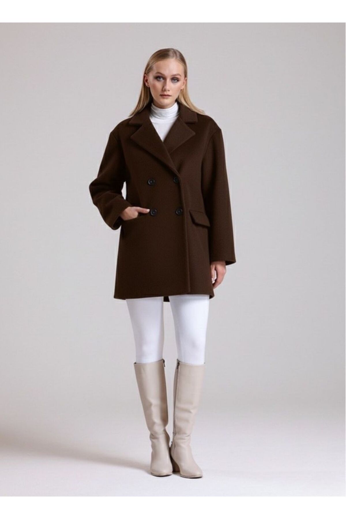 Textured Double Breasted Bitter Coffee Cachet Coat
