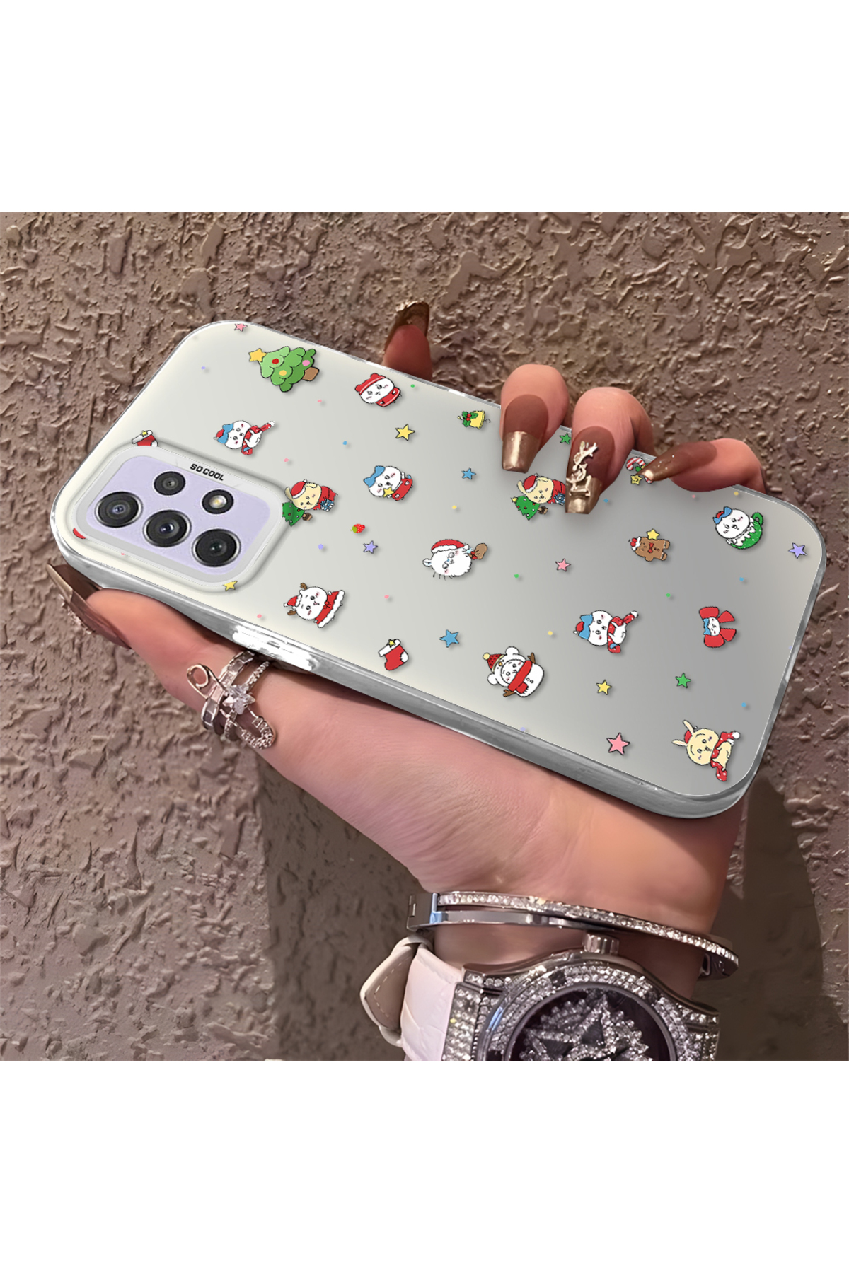 Samsung Galaxy A72 Compatible Santa Claus Patterned Silicone Anti-Drop Case