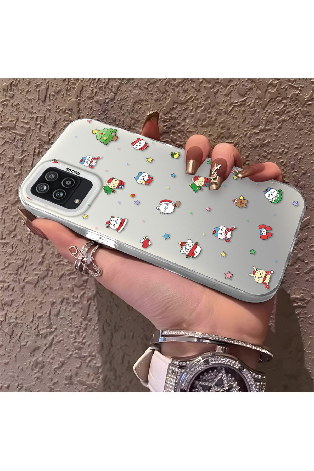 Samsung Galaxy A12/M12 Compatible Santa Claus Patterned Silicone Anti Fall Pouch