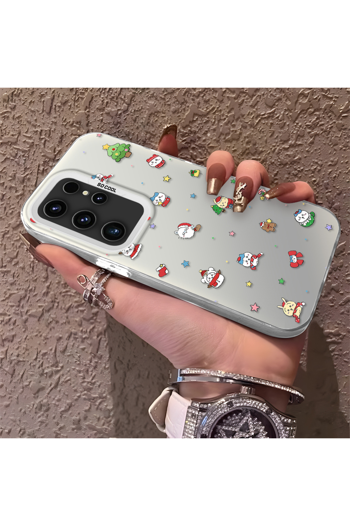 Samsung Galaxy S23 Ultra Compatible Santa Patterned Silicone Anti Fall Case