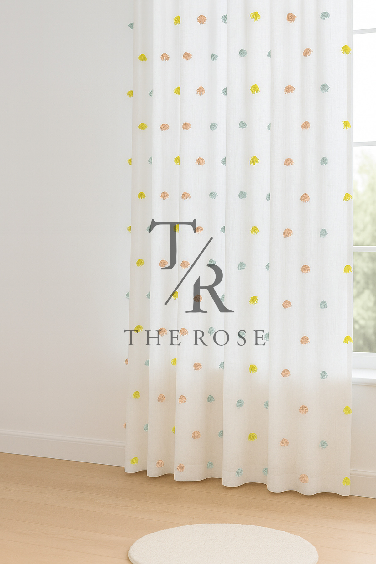 The Rose Perla Renkli Püsküllü Tül Perde, Çocuk Odası, Unisex, Sık Pile fotoğrafı 2 (önizleme)