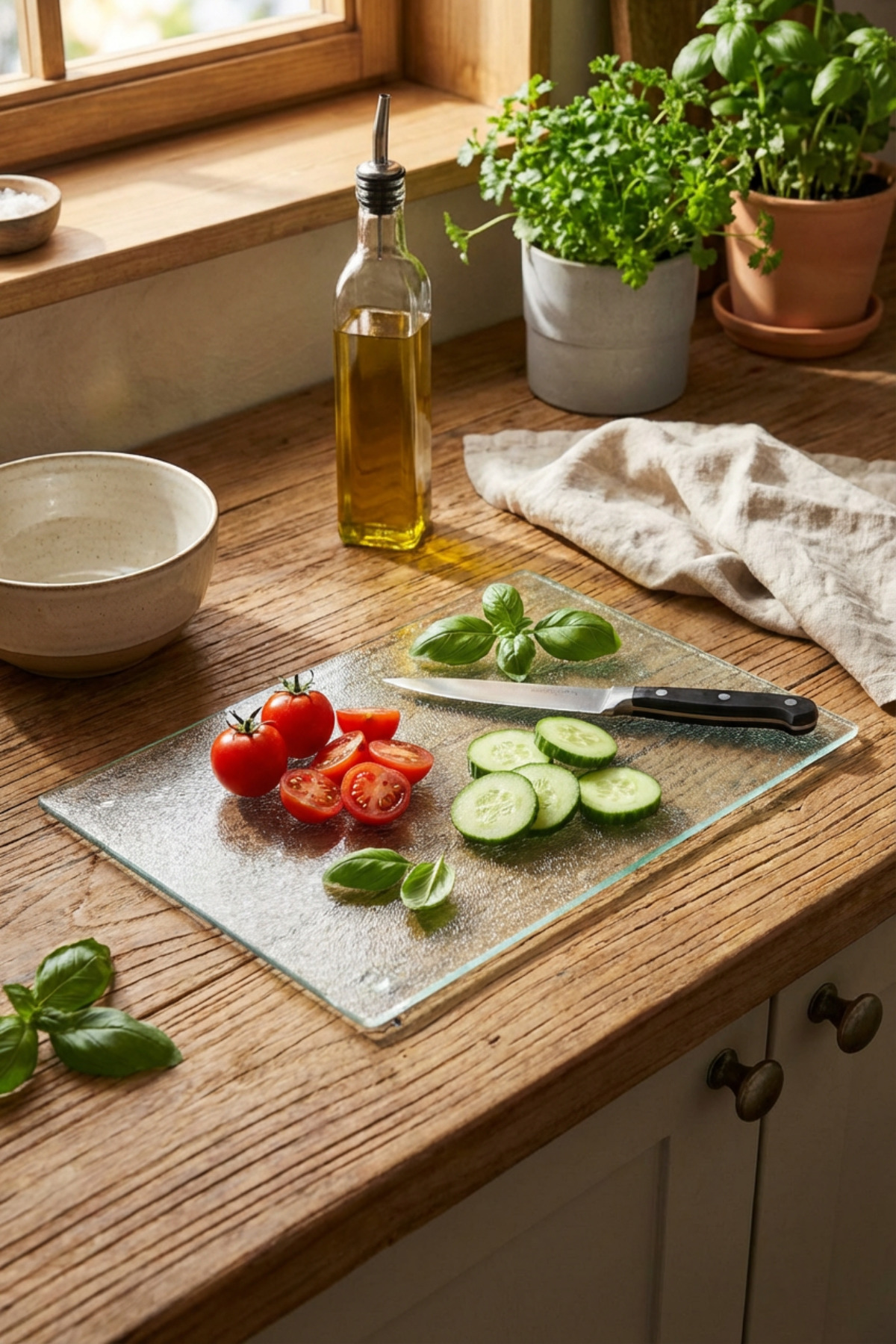 MAKRİ HOME Şeffaf Temperli Cam Kesme ve Sunum Tahtası 25×35 cm