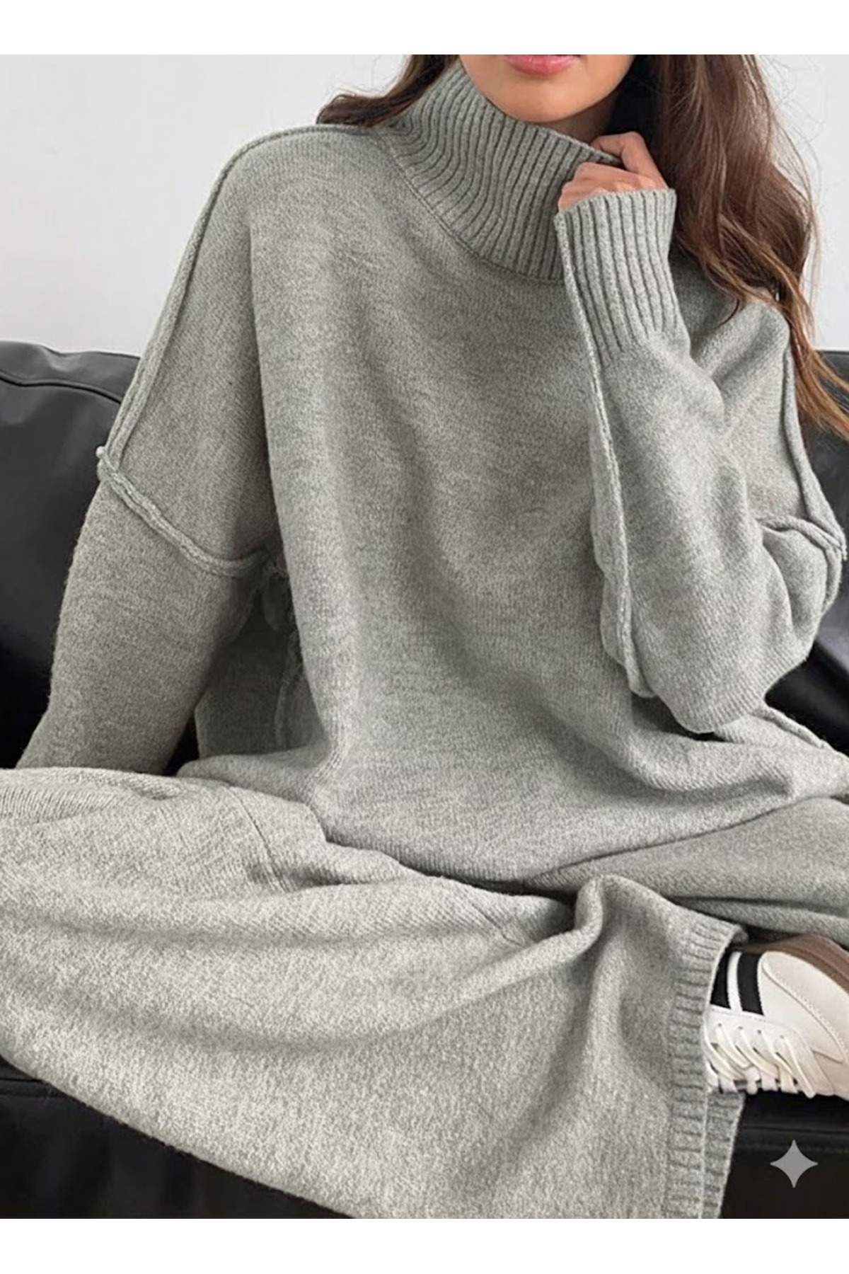 Puella TKM0021 Pletený komplet nohavíc a topu Ovarsize, pletený komplet s vys...