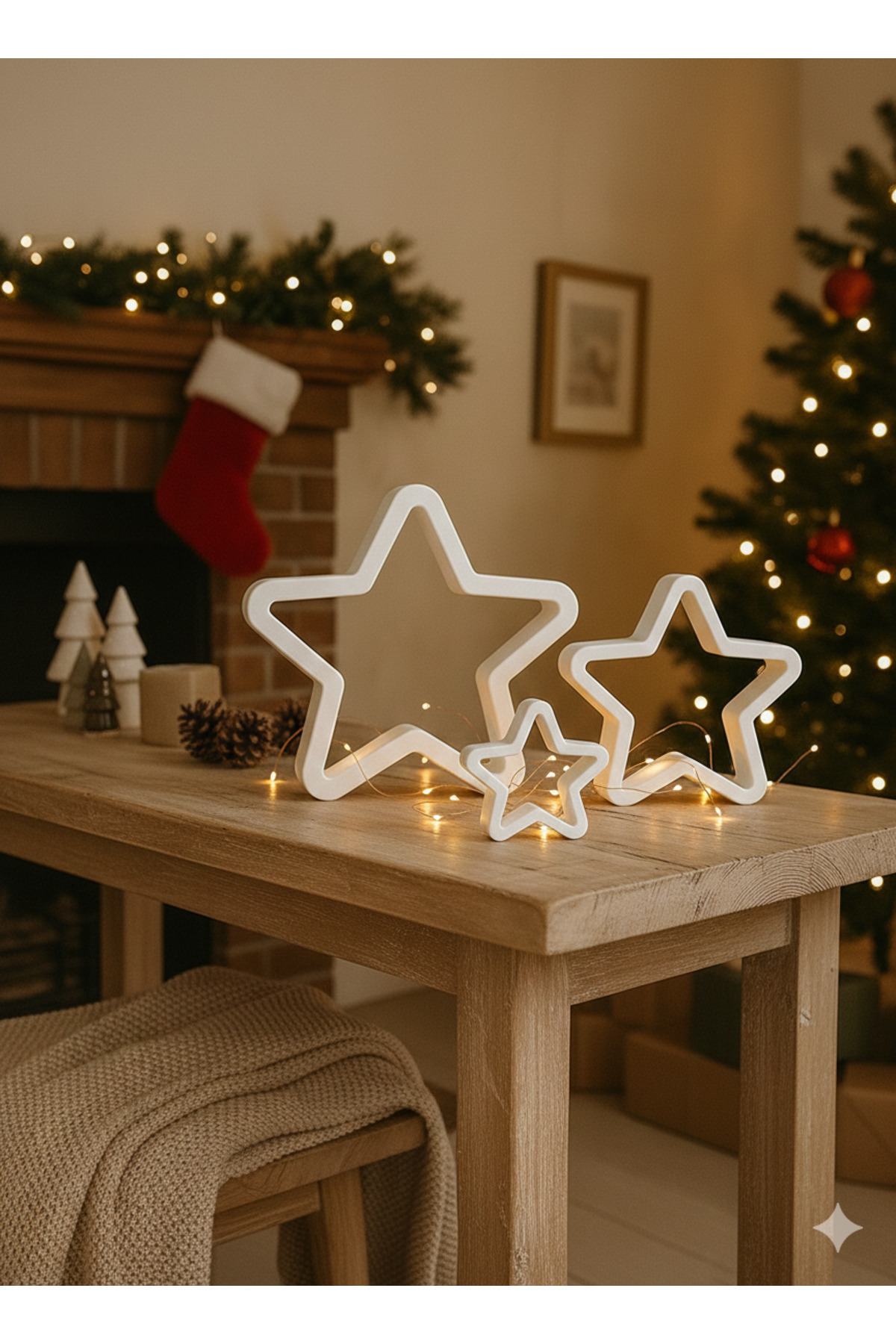 Üçlü Minimal Yılbaşı Yıldız Dekor Seti – Modern Noel Ev Süsü - Görsel 4