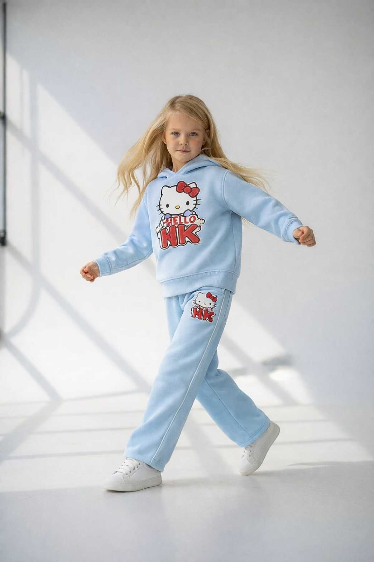RONYPONY Girl's Printed Hooded Top and Bottom Tracksuit Set