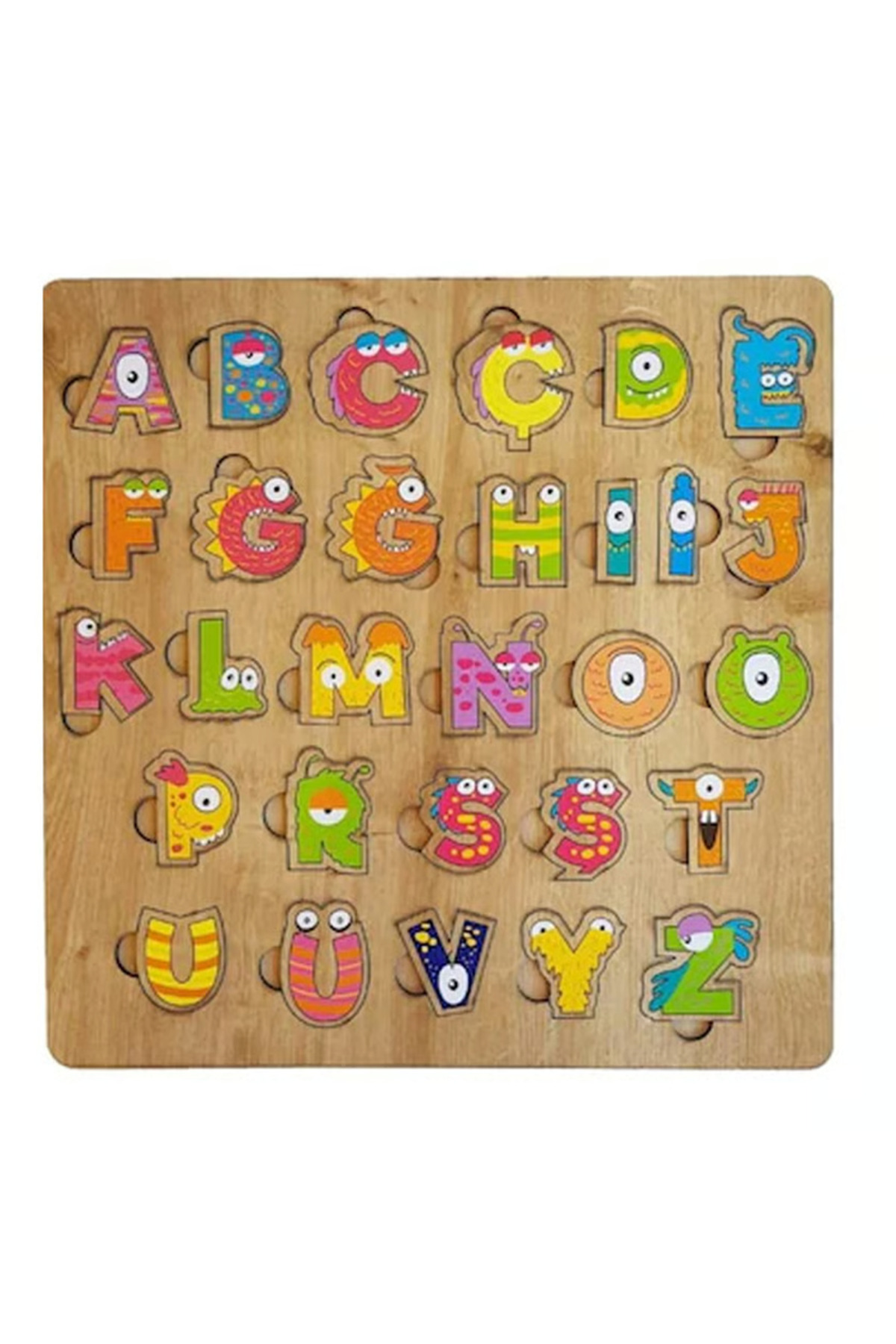 پازل چوبی آموزشی حروف الفبا – حروف رنگی – ۲۸.۵ × ۲۸.۵ سانتی‌متر