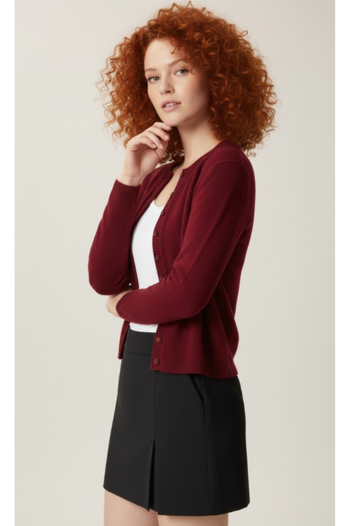 Ugdelia  Kadın Bisiklet Yaka Basic Triko Hırka - Görsel 4