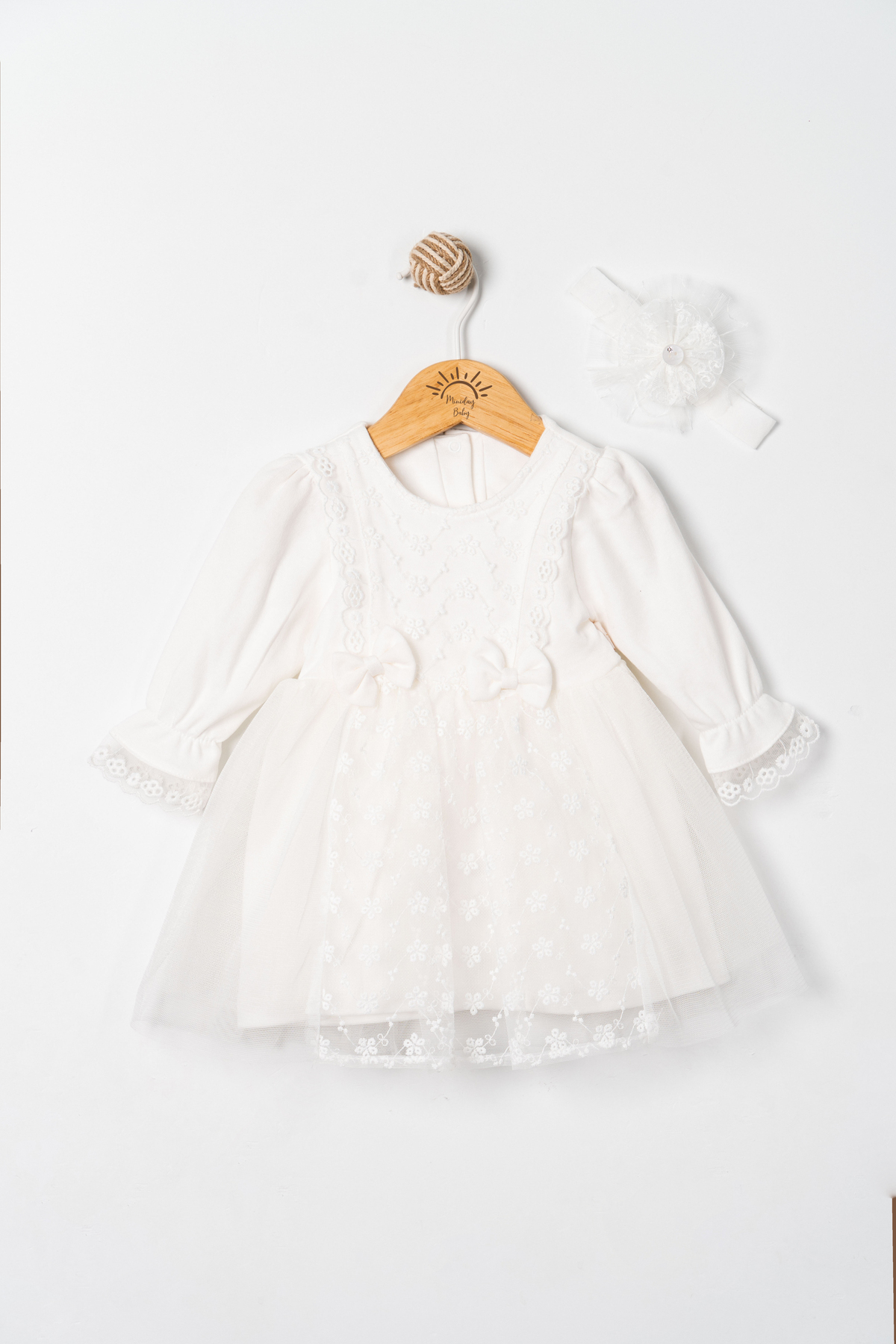 Miniday Baby Kız Bebek Mevlütlük Elbise Bandanalı Dantelli ELB1068 fotoğrafı 3 (önizleme)