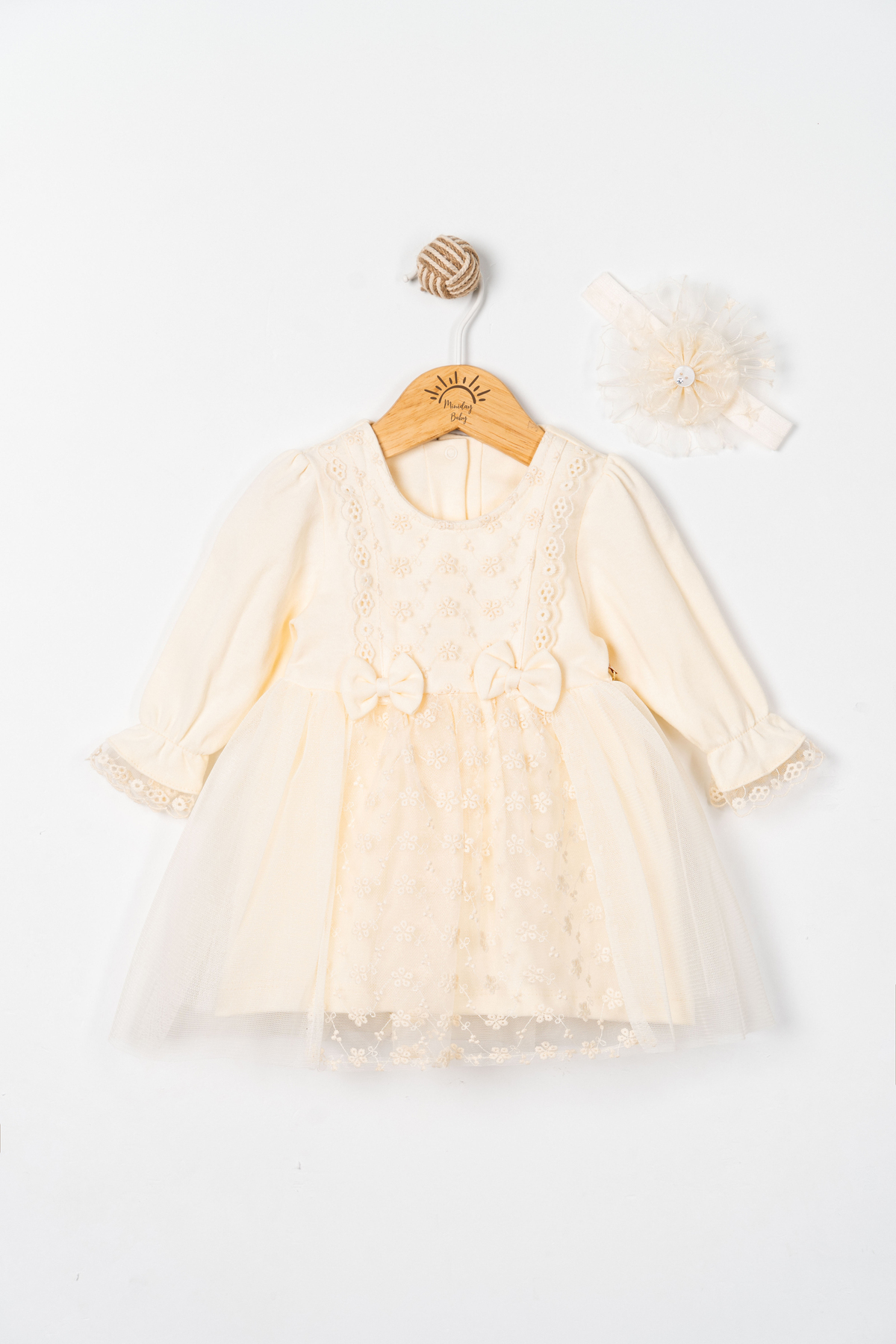 Miniday Baby Kız Bebek Mevlütlük Elbise Bandanalı Dantelli ELB1068 fotoğrafı 3 (önizleme)
