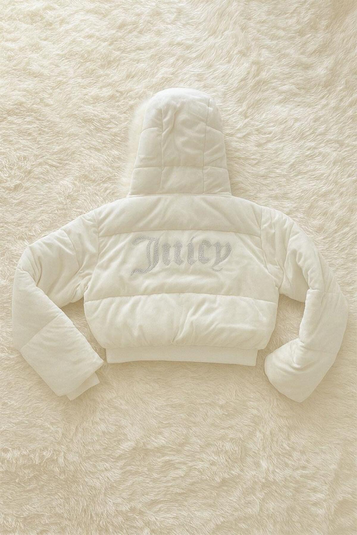 BALİNA  Ekru Juicy Taş Baskılı Şişme Bomber Crop Mont - Görsel 3