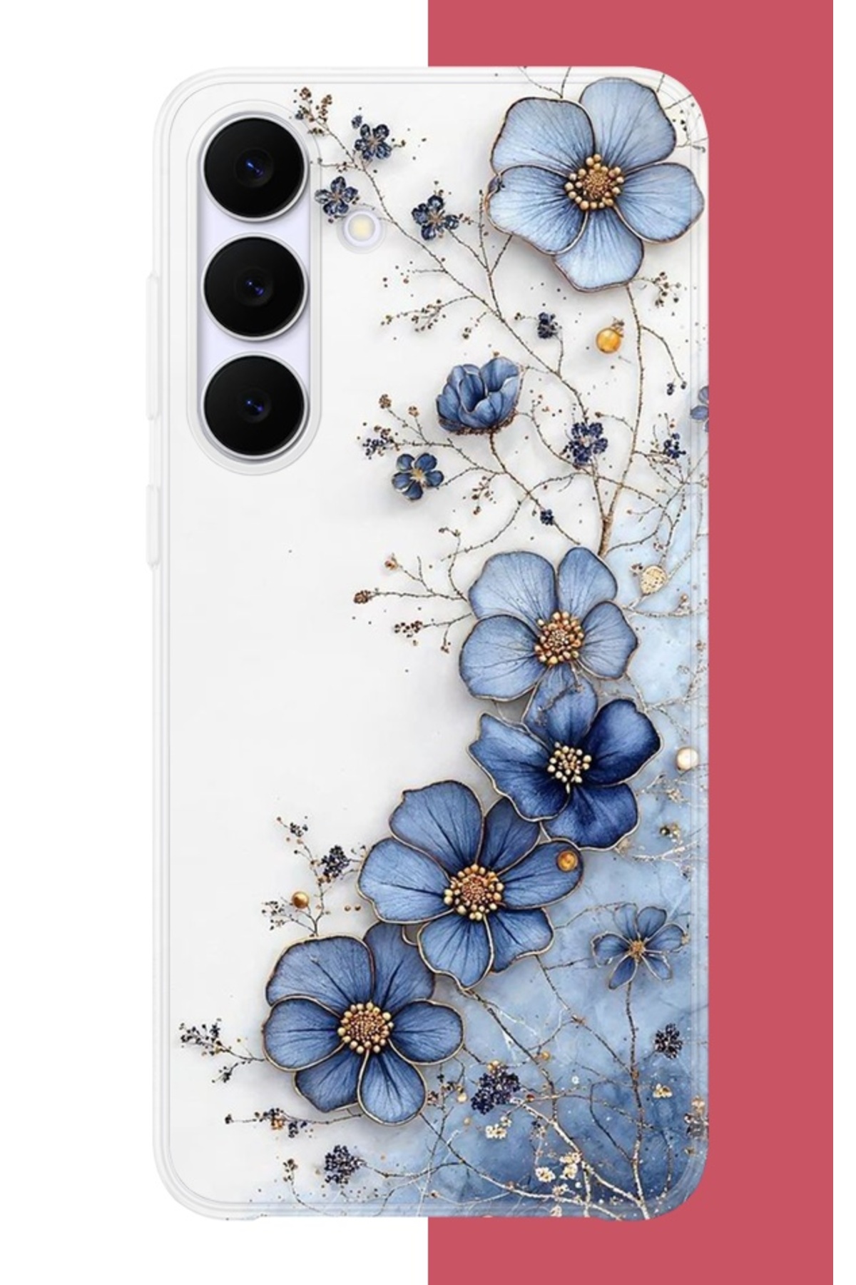 Samsung Galaxy S25 Fe Compatible Blue Flower Pattern Silicone Case