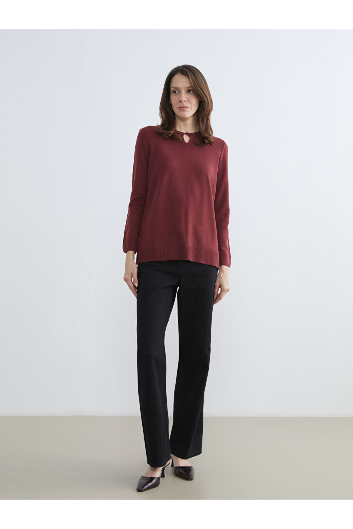 LC Waikiki Bordo Bisiklet Yaka Kadın Triko Kazak fotoğrafı 2 (önizleme)