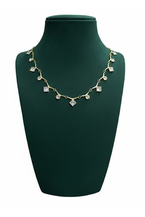 BB Shine Geometrik Kare ve Yuvarlak Taşlı Gümüş ve Altın Renk Kadın Kolye – Ş...