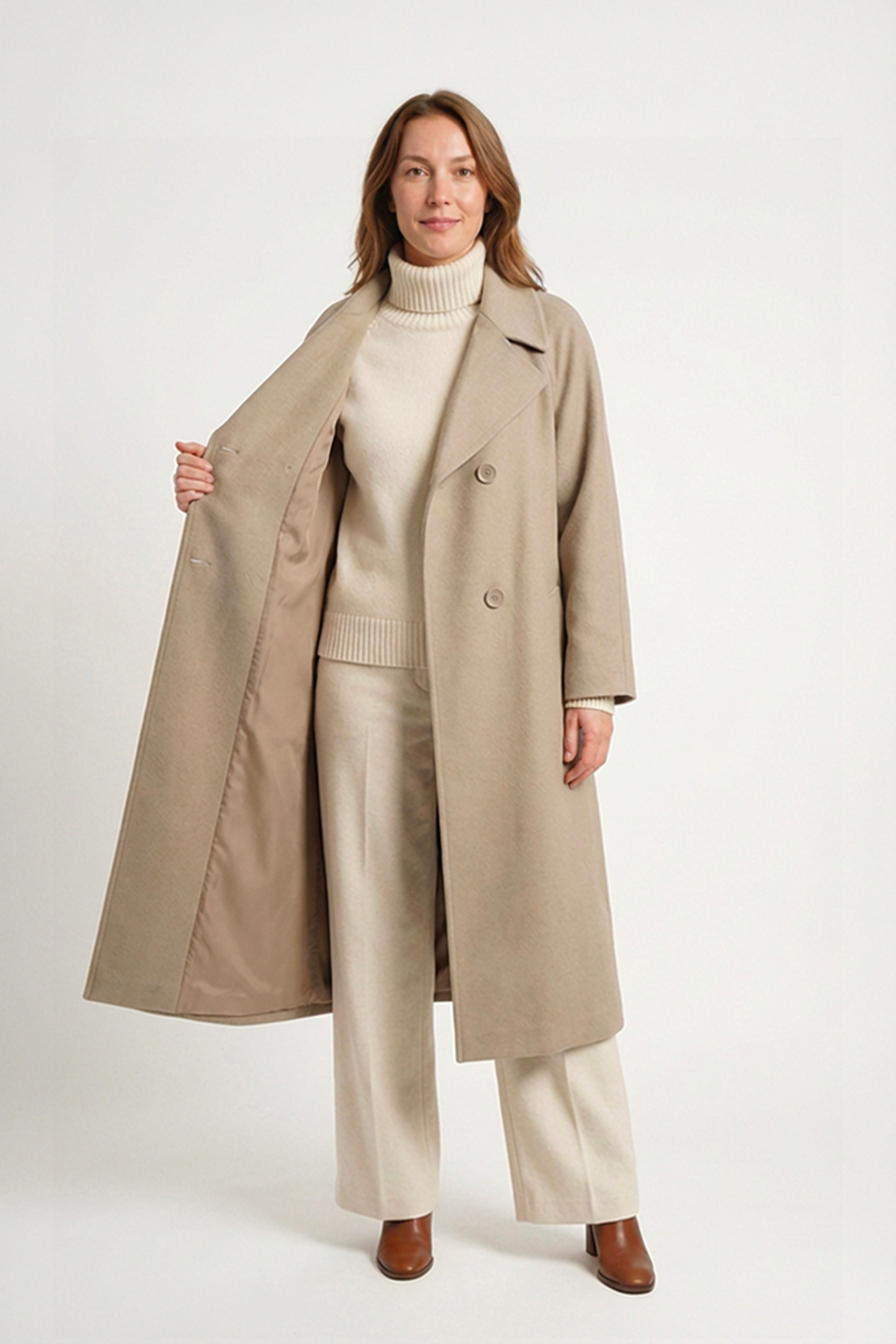 Soydan Güner  Kadın Oversize Kuşaklı Uzun Kaban (Gerçek Bedenden 2 Beden Büyük) Bej 2050 - Görsel 6